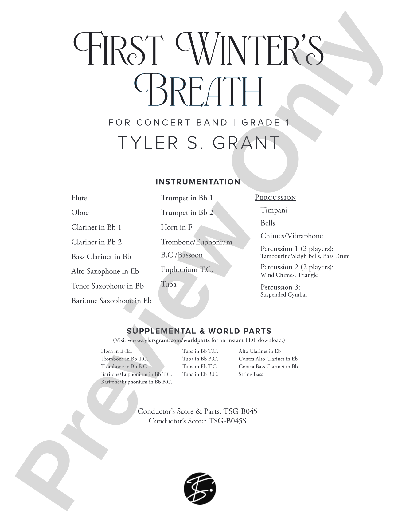 First Winter's Breath: Concert Band Conductor Score & Parts