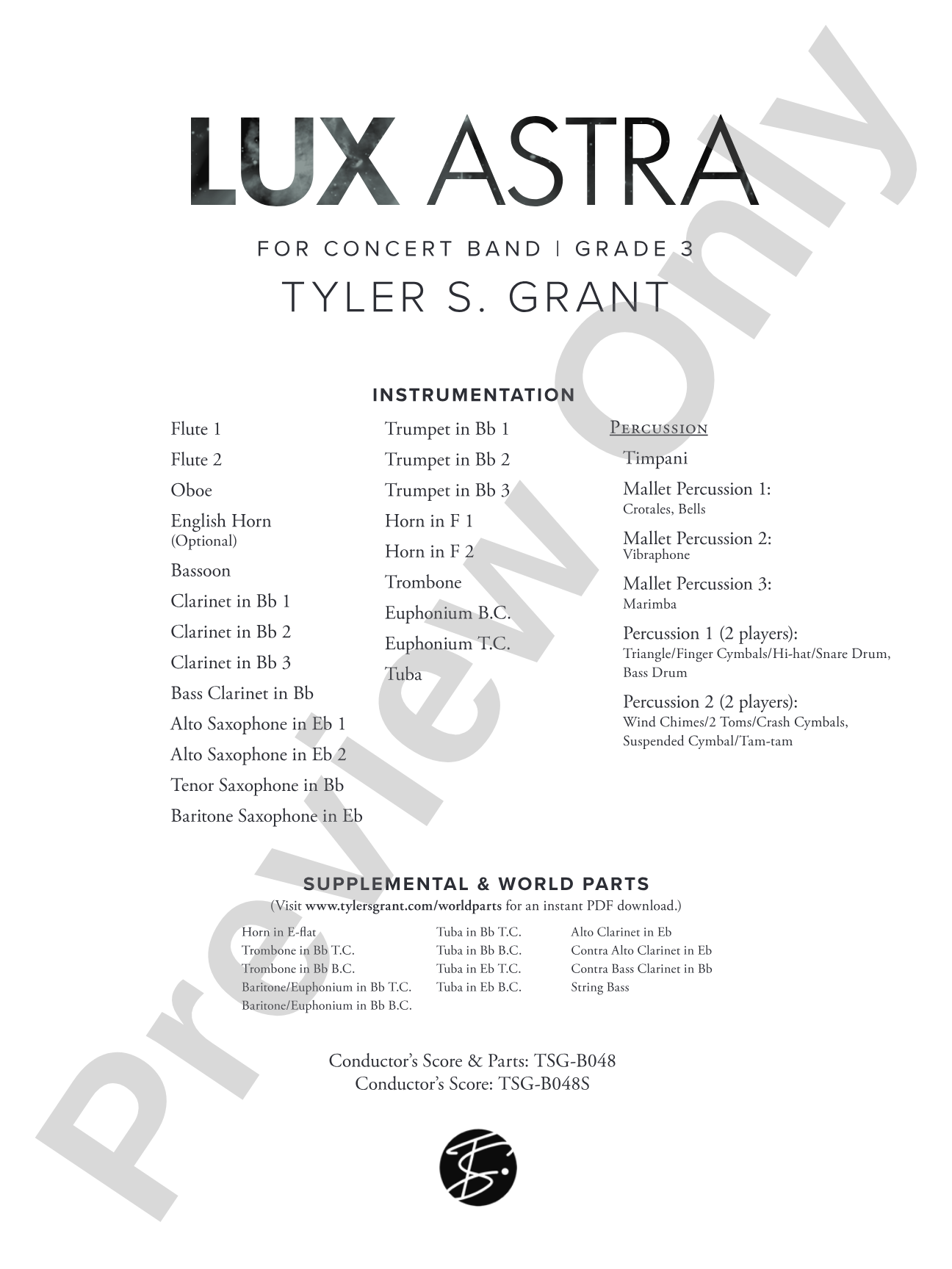 Lux Astra: Concert Band Conductor Score & Parts