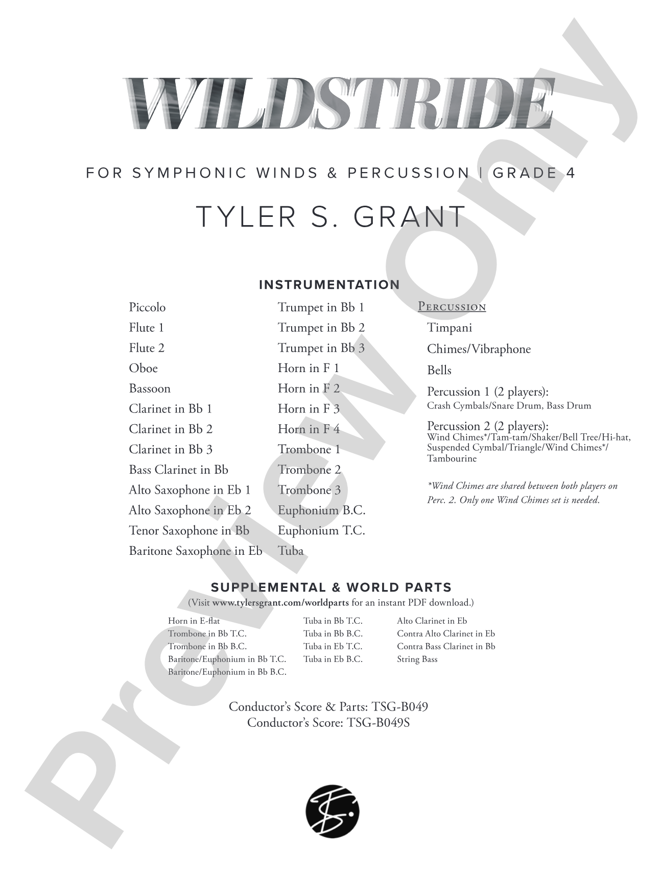 Wildstride: Concert Band Conductor Score & Parts