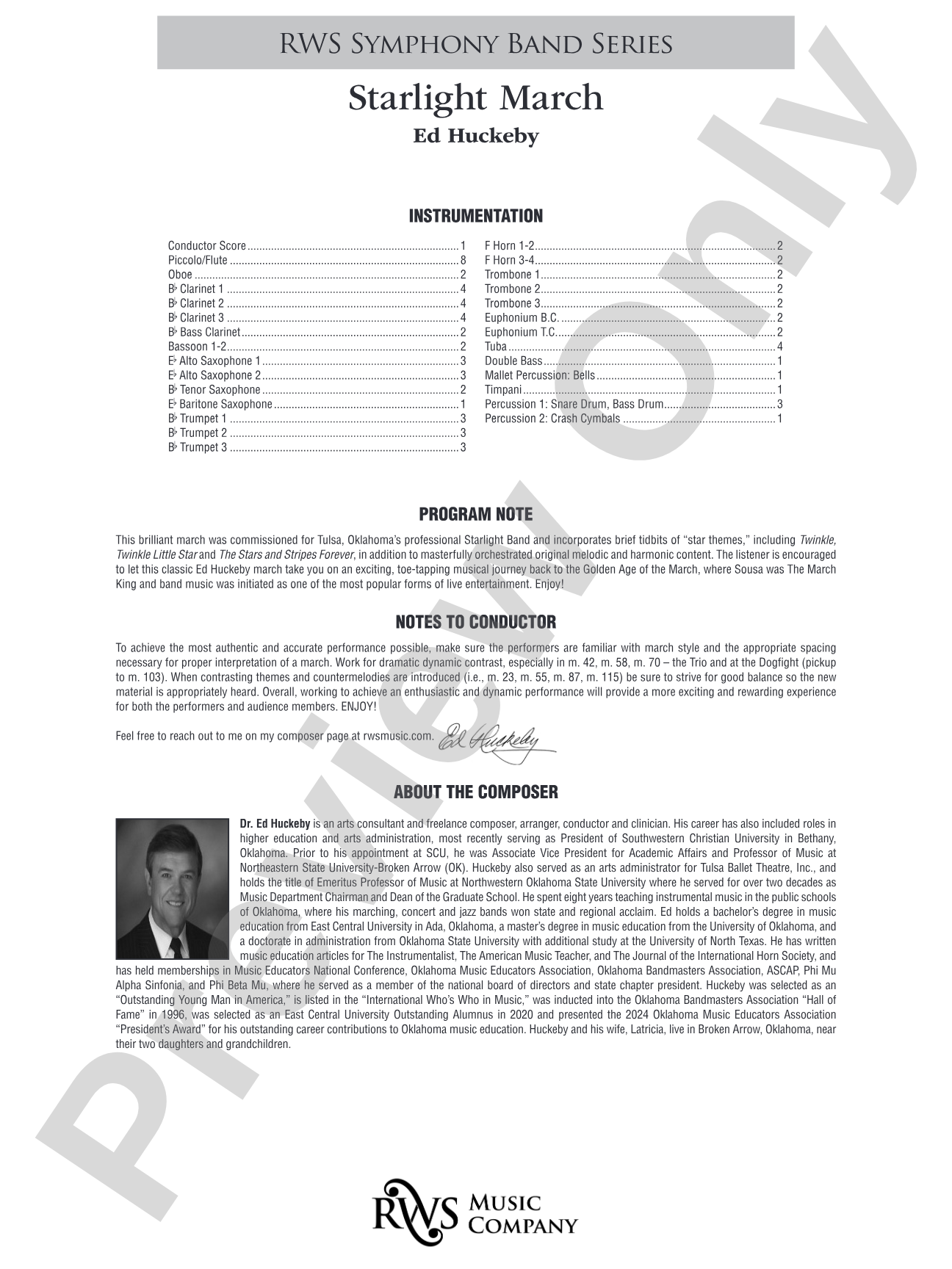 Starlight March: Concert Band Conductor Score & Parts