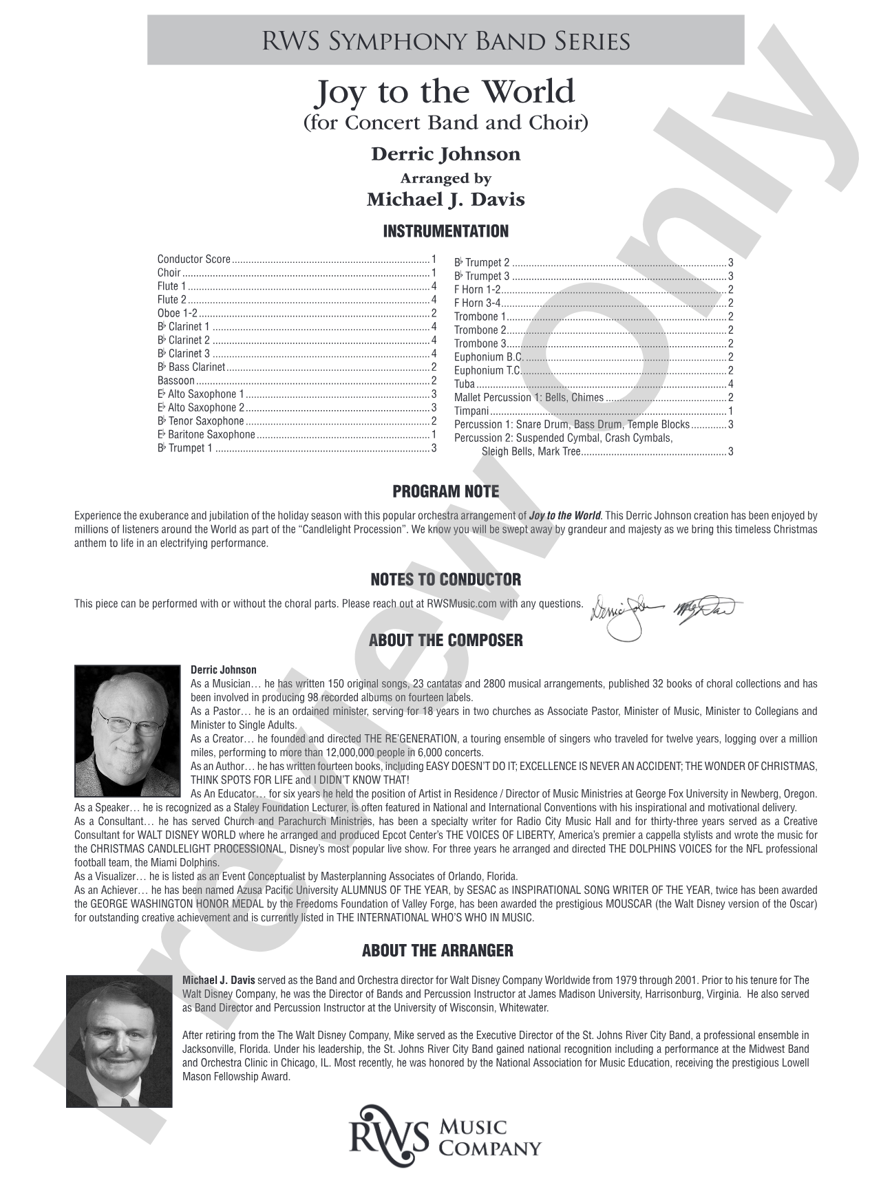 Joy to the World: Concert Band Conductor Score & Parts