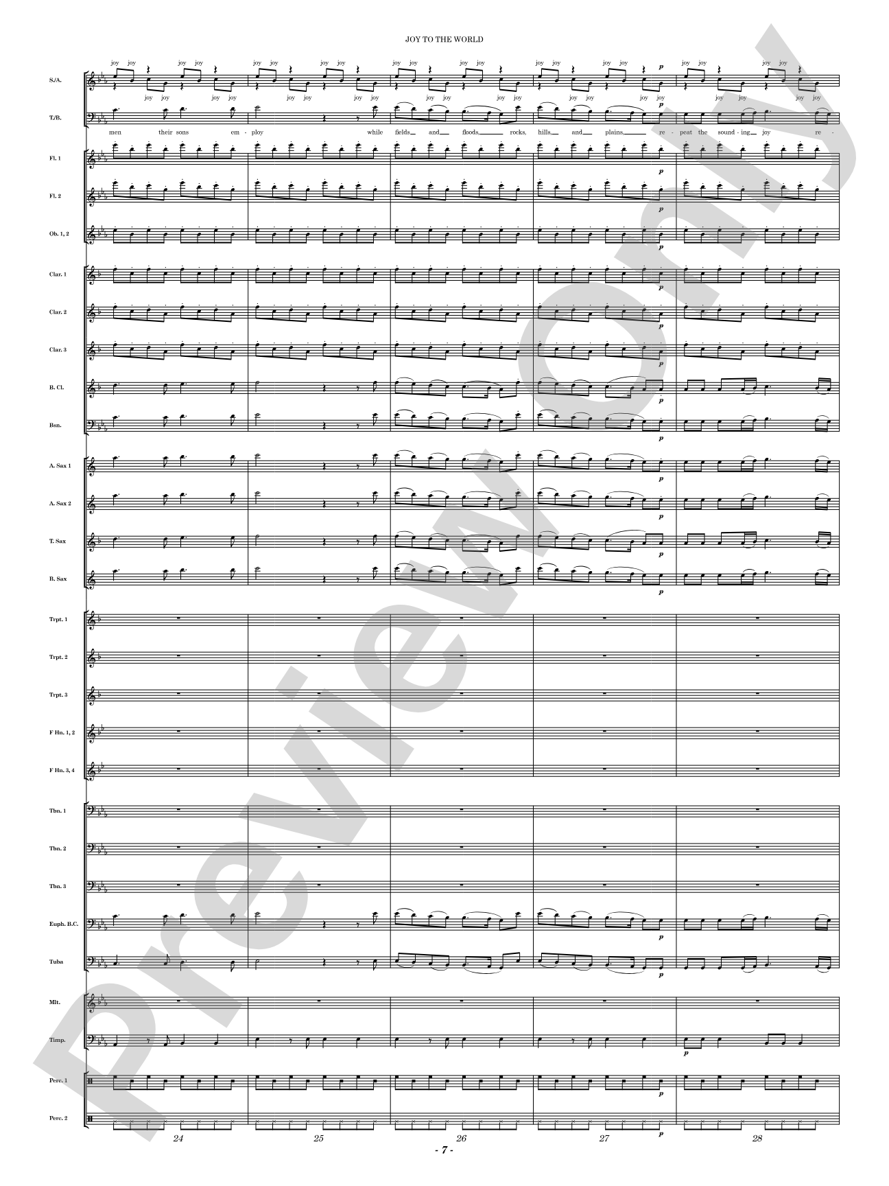 Joy to the World: Concert Band Conductor Score & Parts