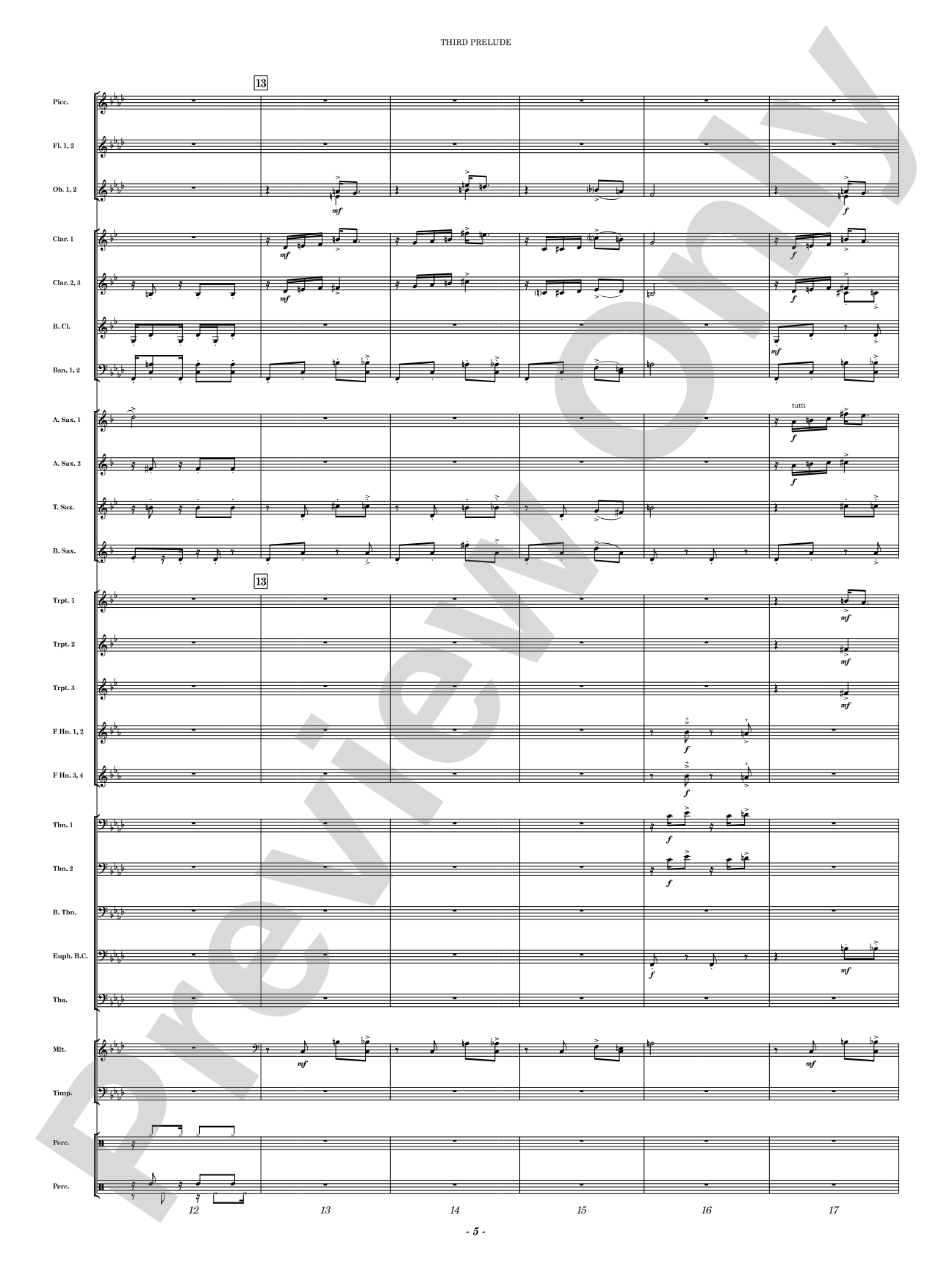 Third Prelude: Concert Band Conductor Score & Parts