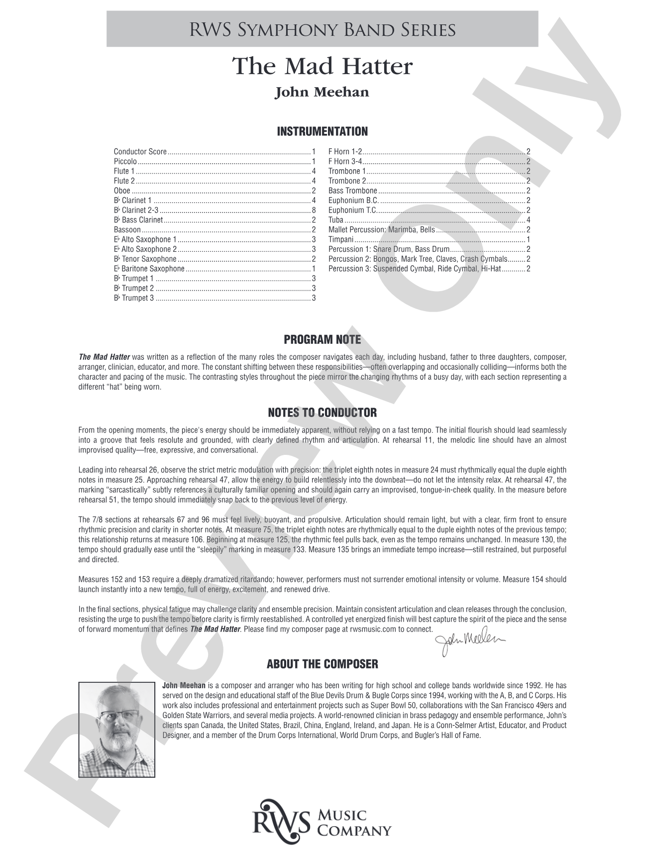 The Mad Hatter: Concert Band Conductor Score & Parts