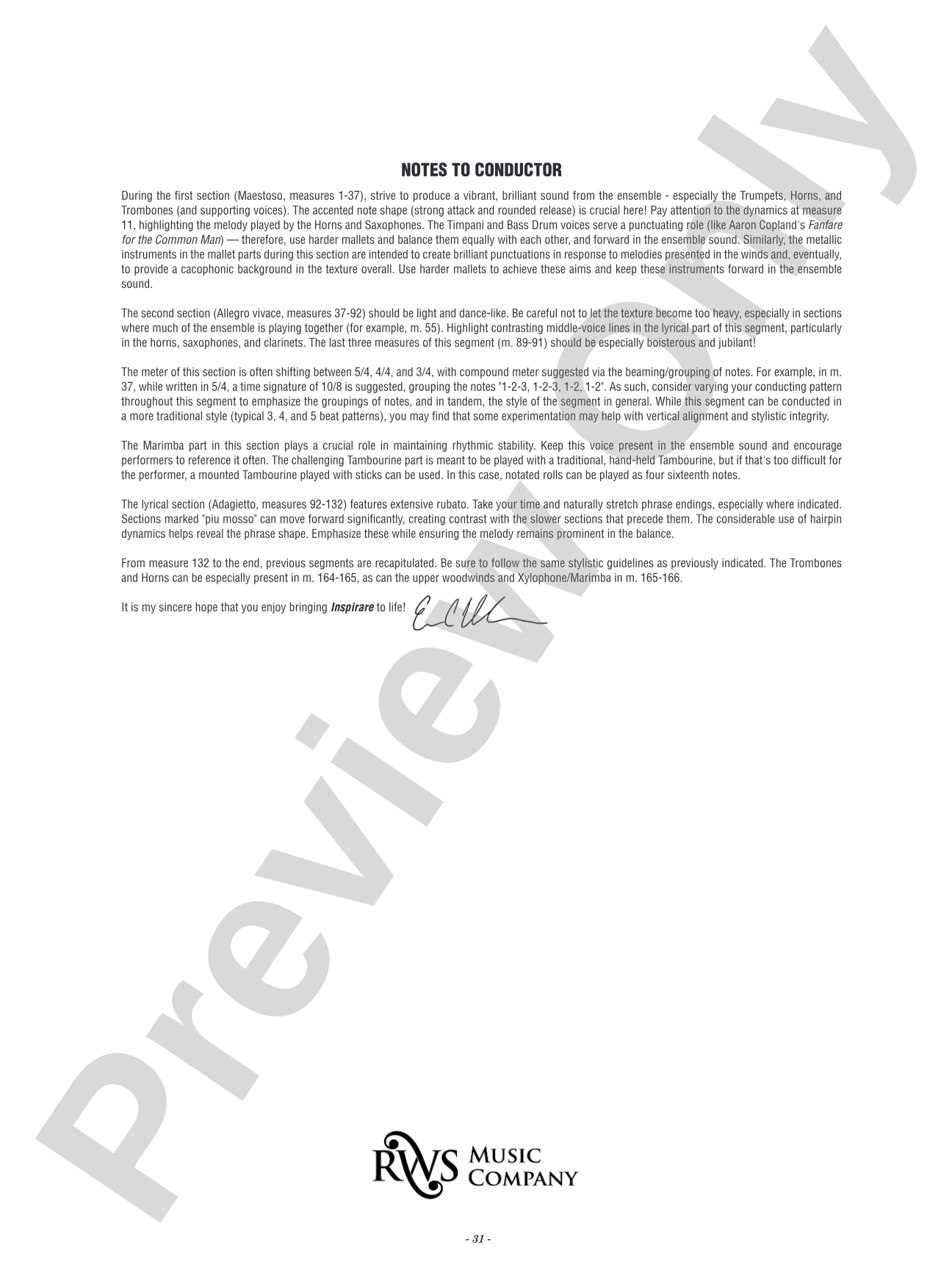 Inspirare: Concert Band Conductor Score & Parts