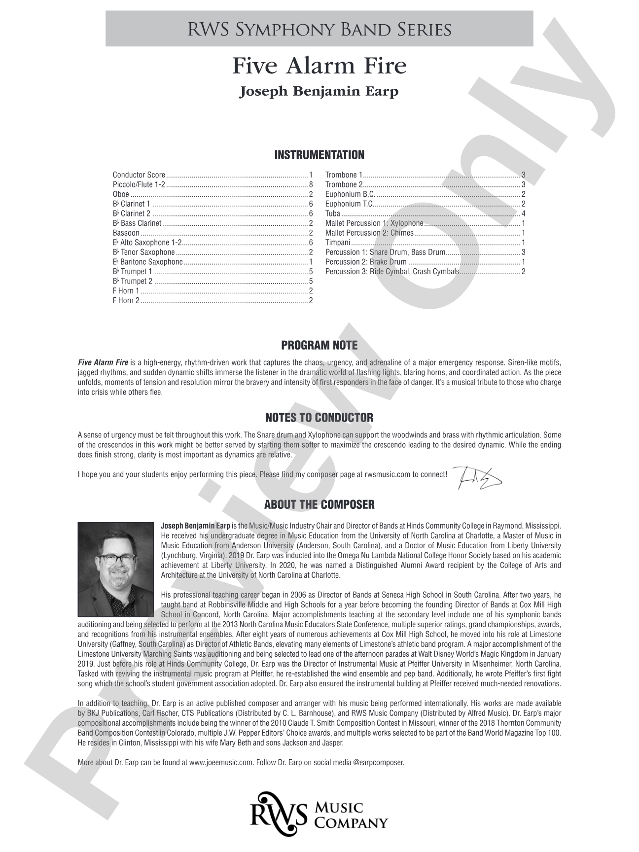 Five Alarm Fire: Concert Band Conductor Score & Parts