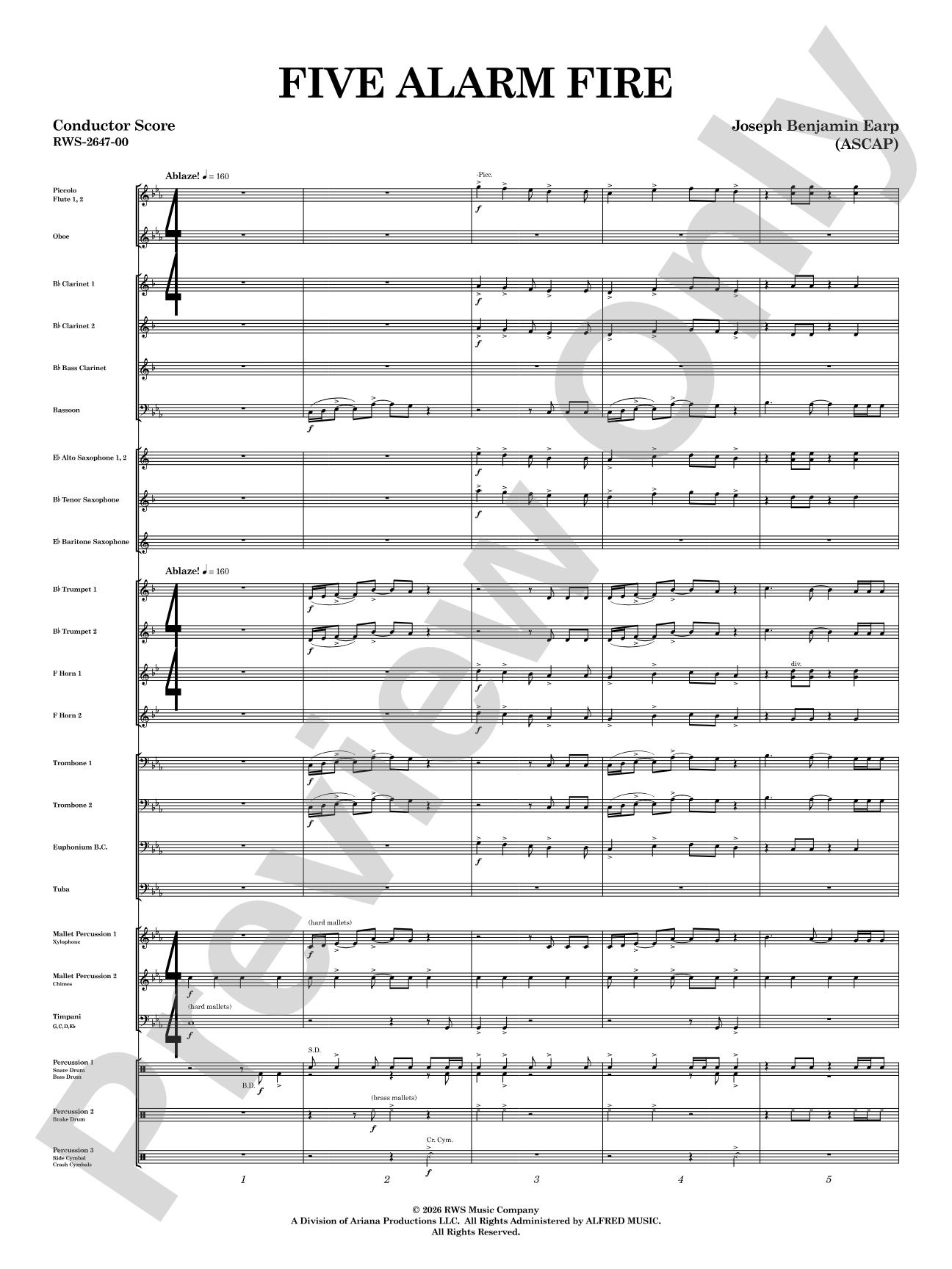 Five Alarm Fire: Concert Band Conductor Score & Parts