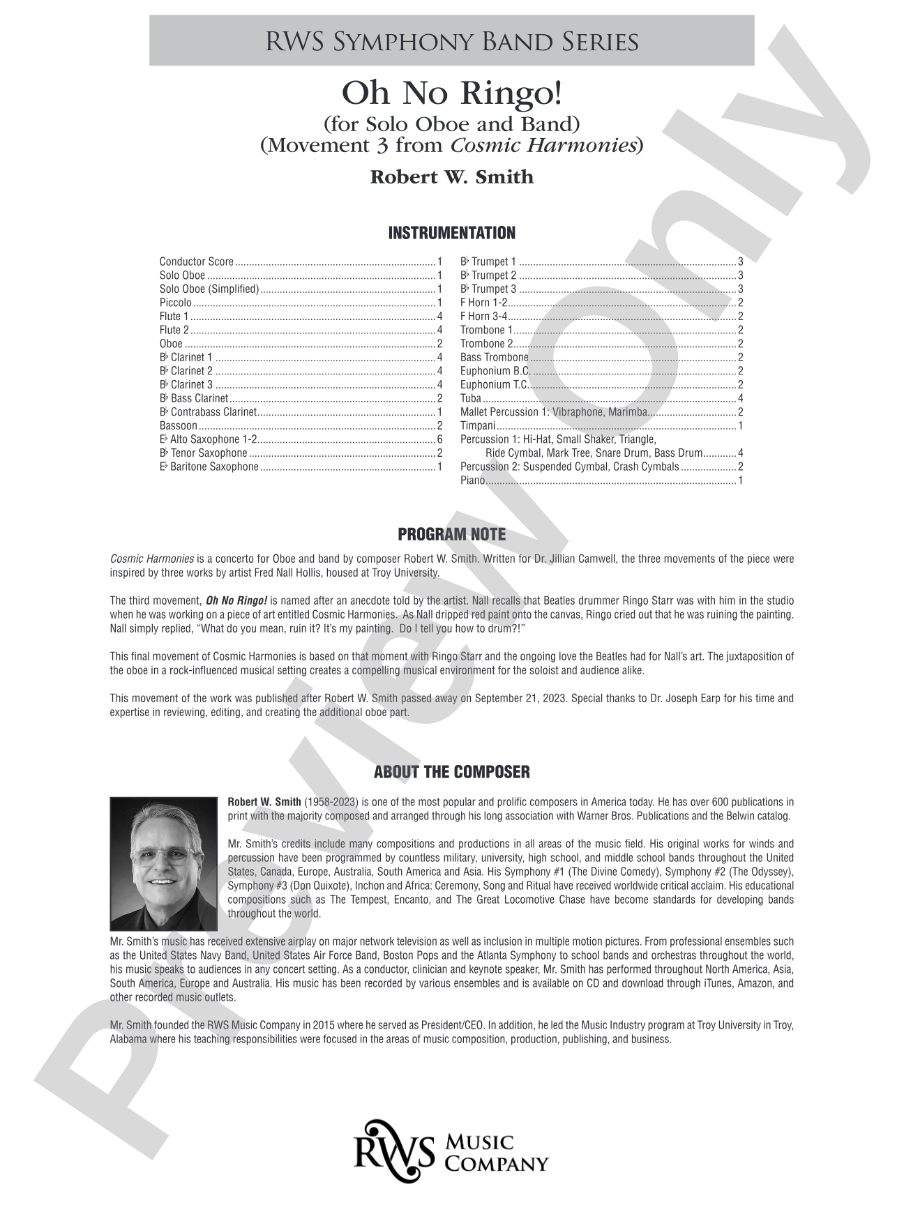 Oh No Ringo!: Concert Band Conductor Score & Parts