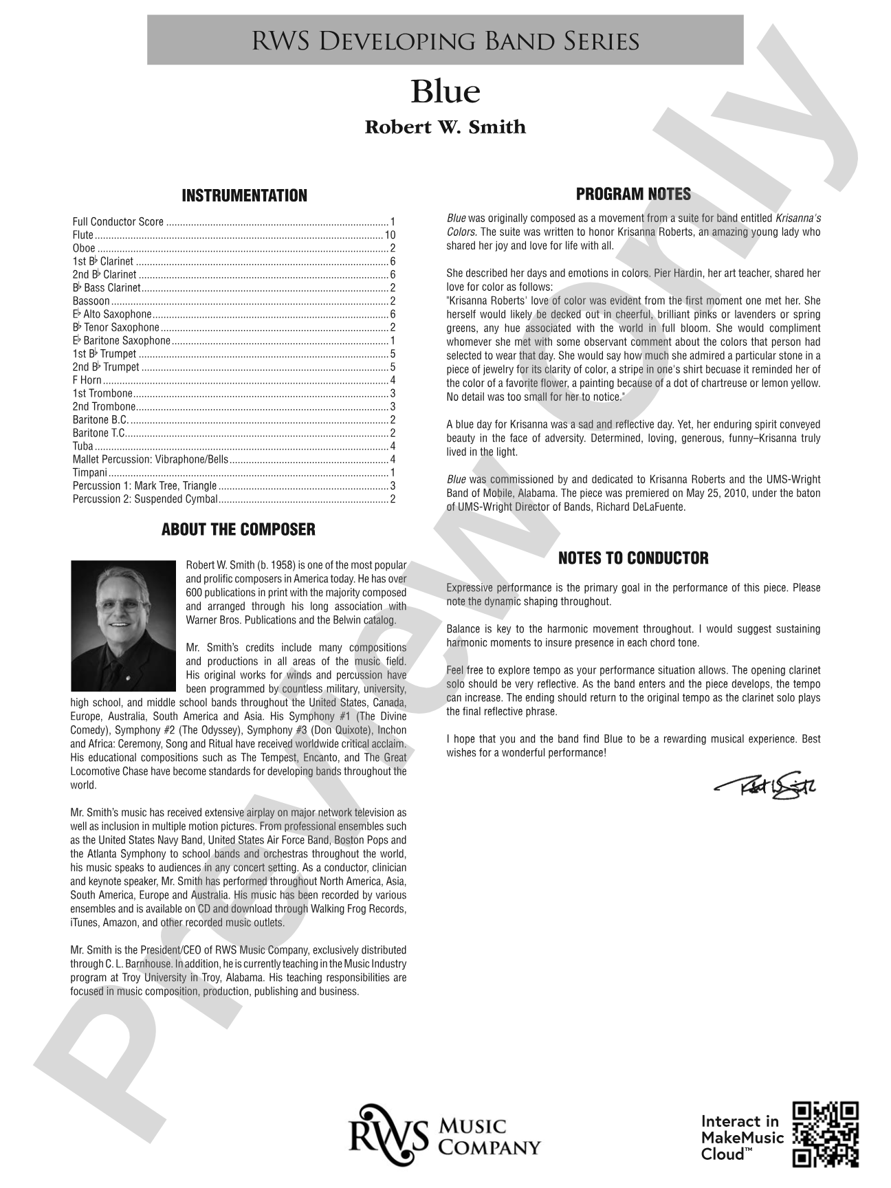 Blue: Concert Band Conductor Score & Parts