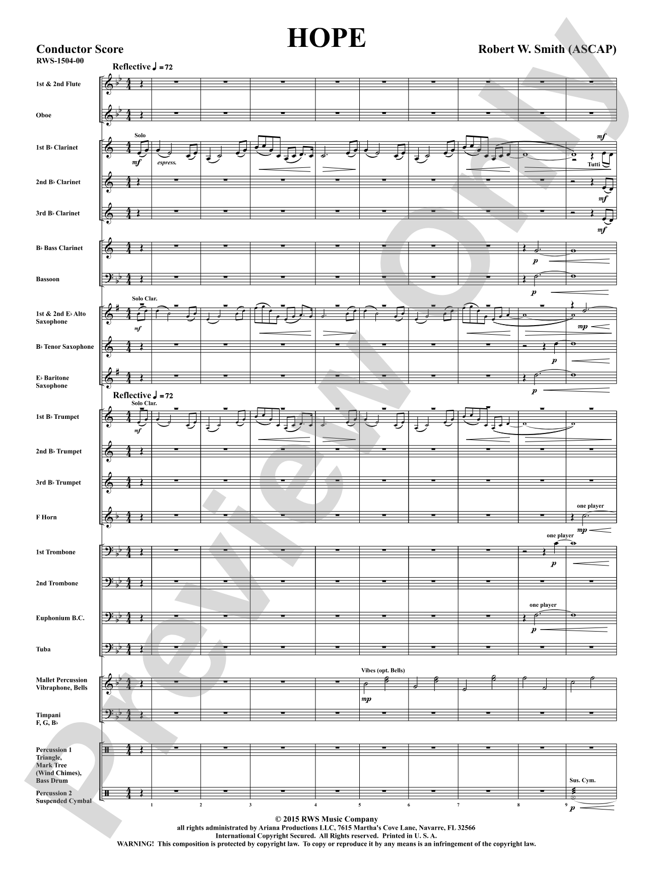 Hope: Concert Band Conductor Score & Parts