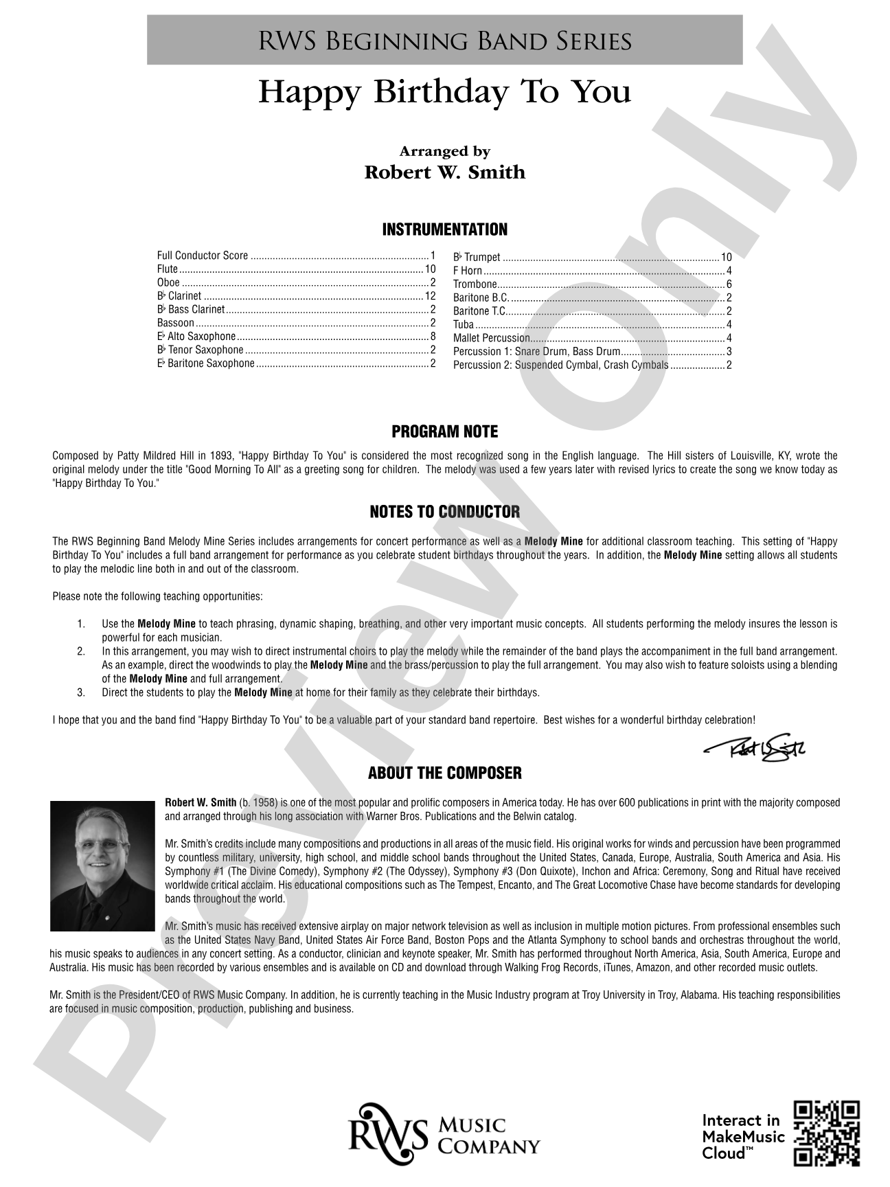 Happy Birthday to You: Concert Band Conductor Score & Parts