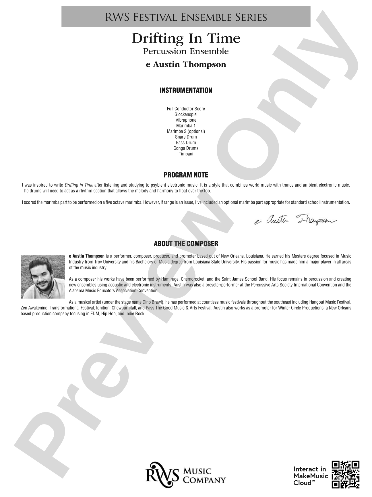 Drifting in Time: Percussion Ensemble Conductor Score & Parts