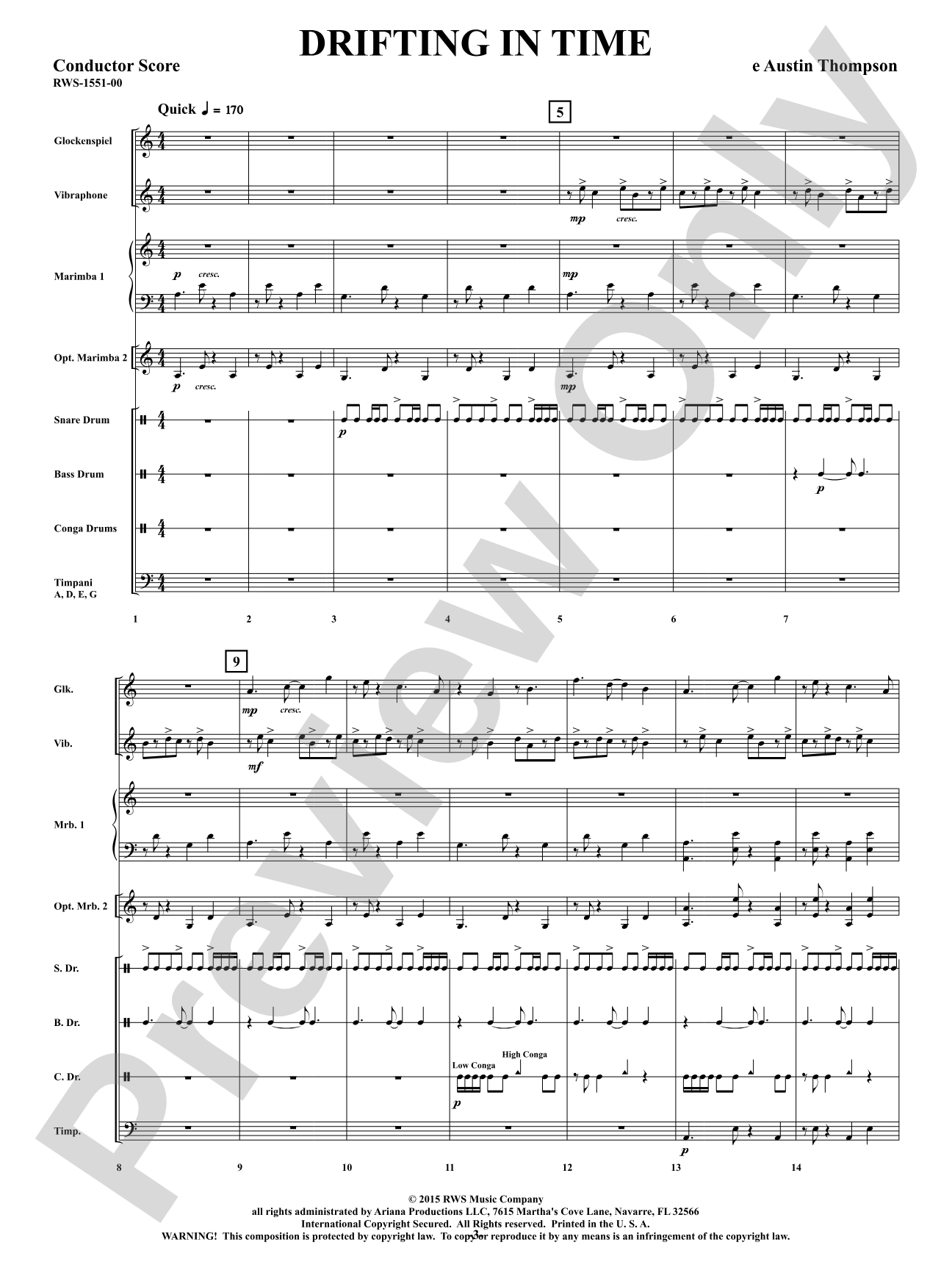 Drifting in Time: Percussion Ensemble Conductor Score & Parts