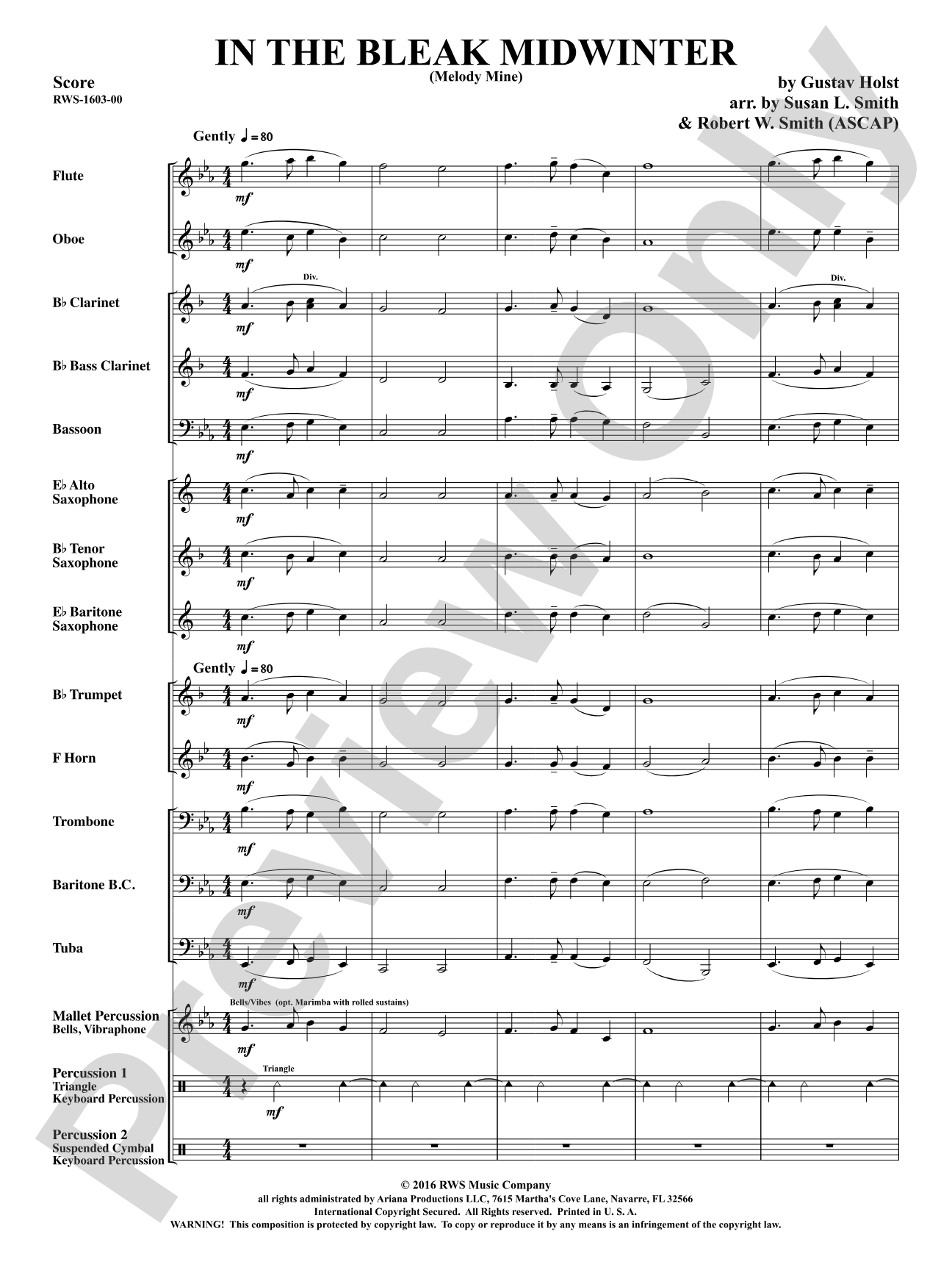 In the Bleak Midwinter: Concert Band Conductor Score & Parts