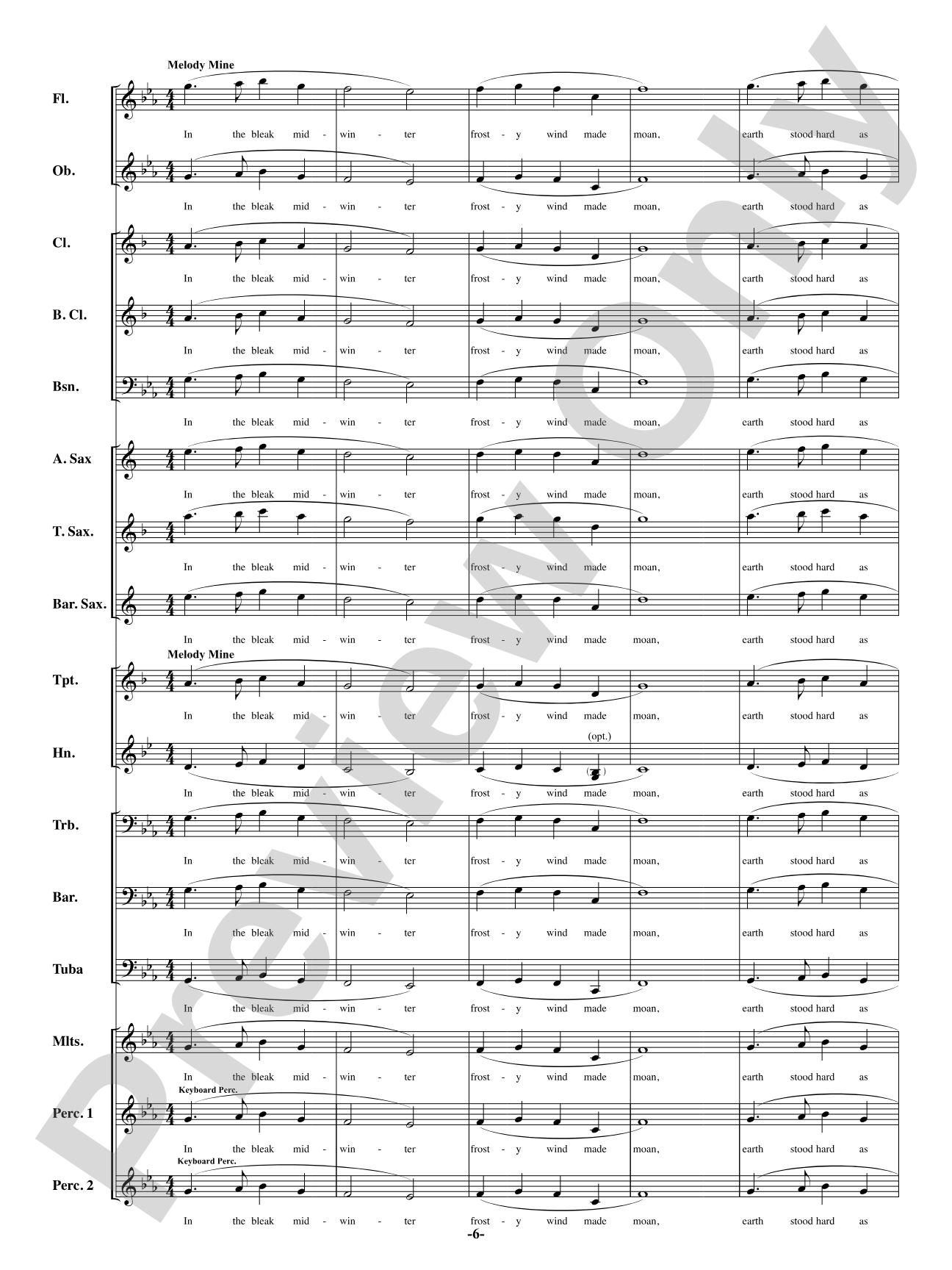 In the Bleak Midwinter: Concert Band Conductor Score & Parts