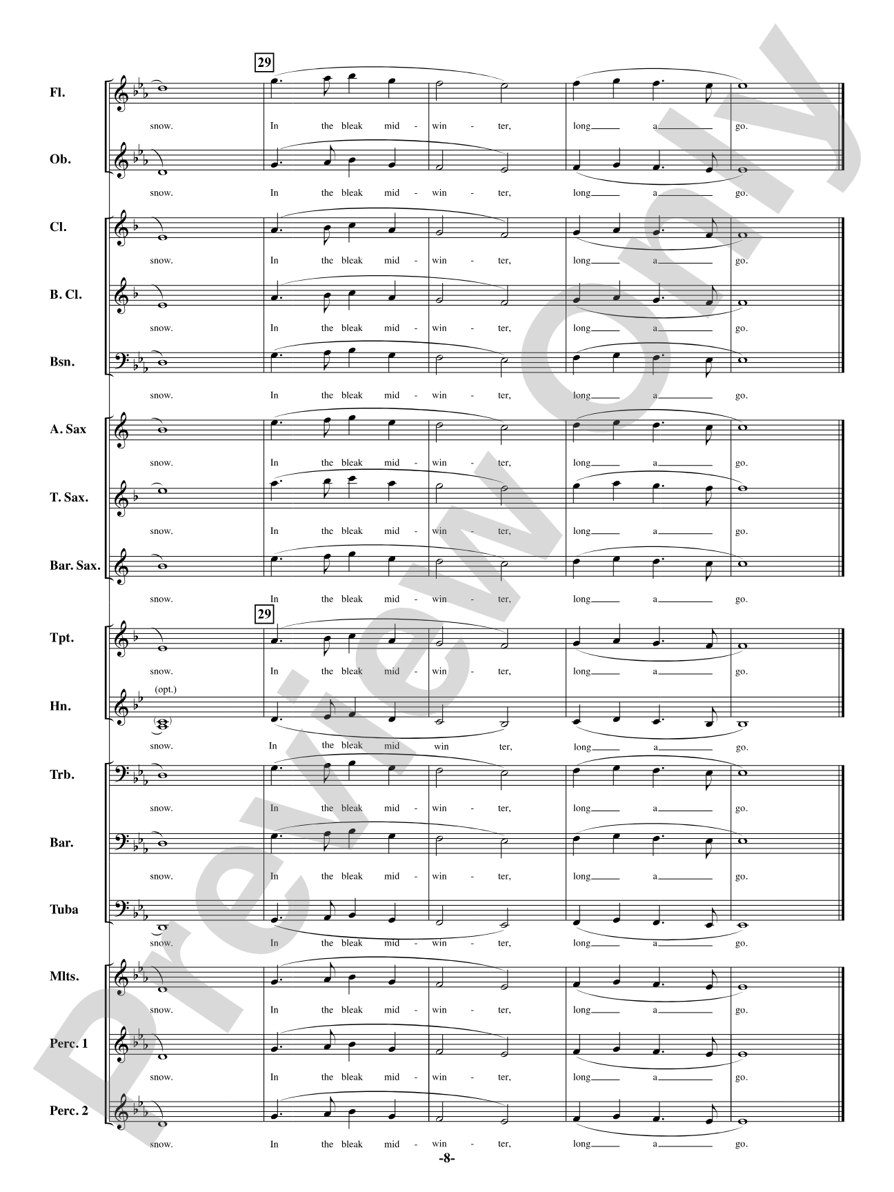 In the Bleak Midwinter: Concert Band Conductor Score & Parts