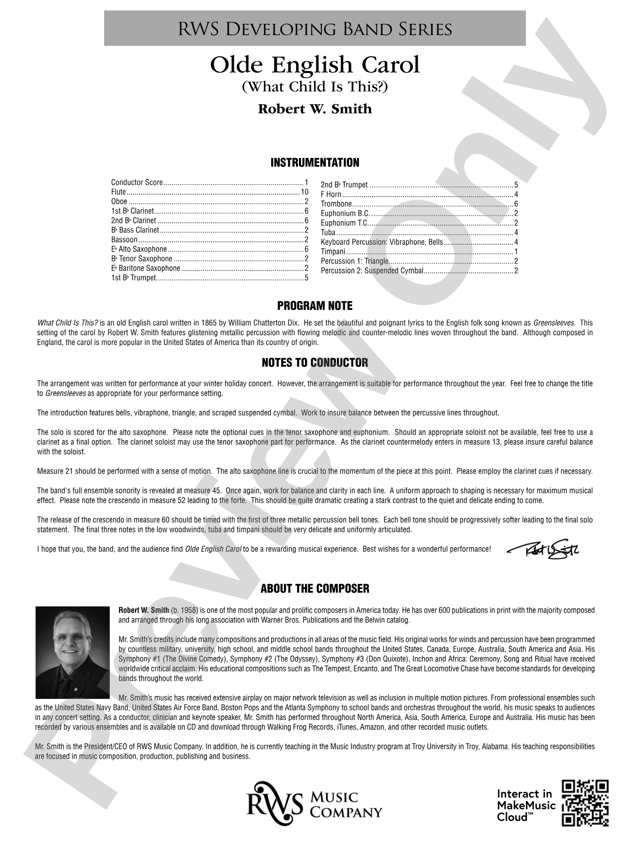 Olde English Carol - What Child Is This?: Concert Band Conductor Score & Parts