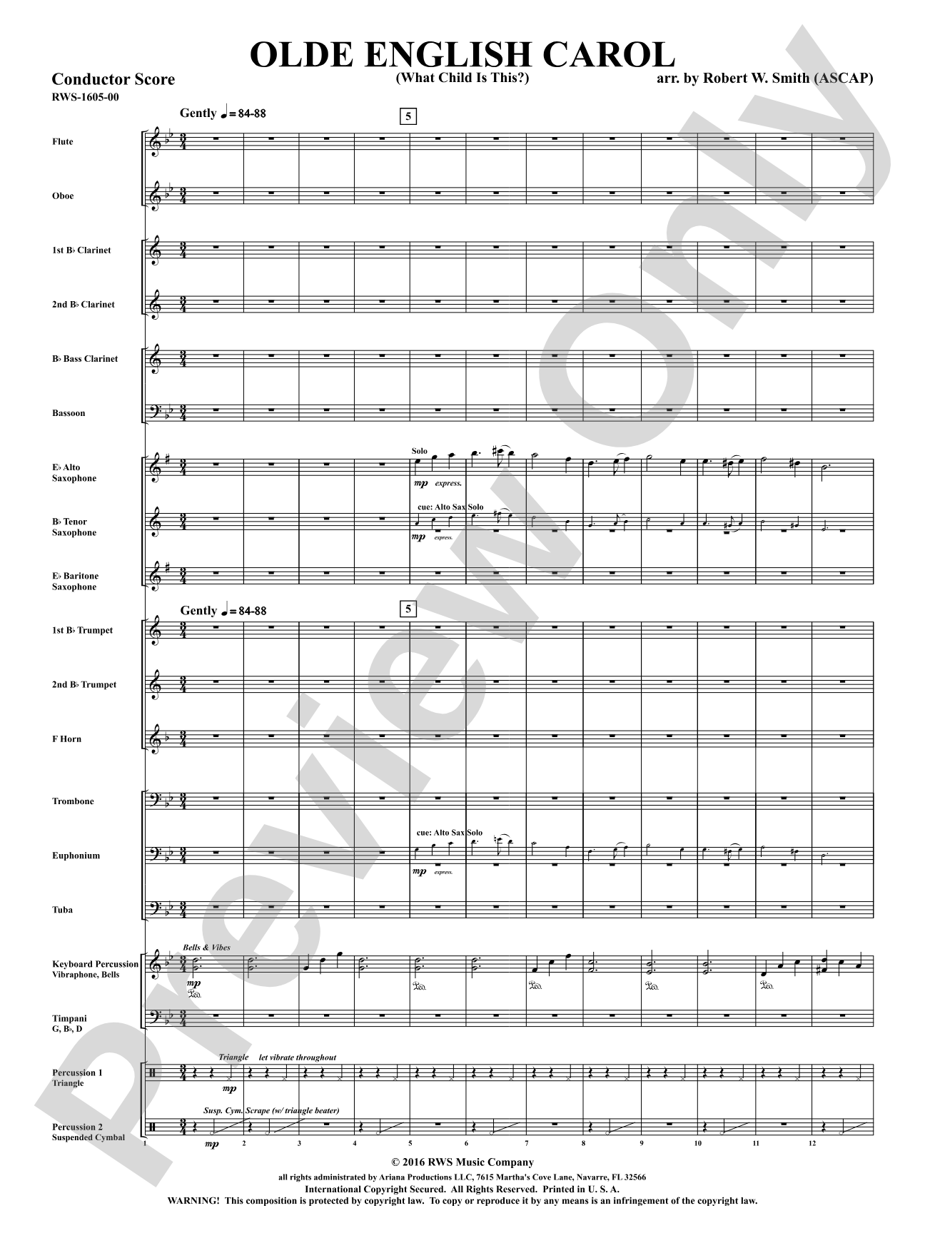 Olde English Carol - What Child Is This?: Concert Band Conductor Score & Parts
