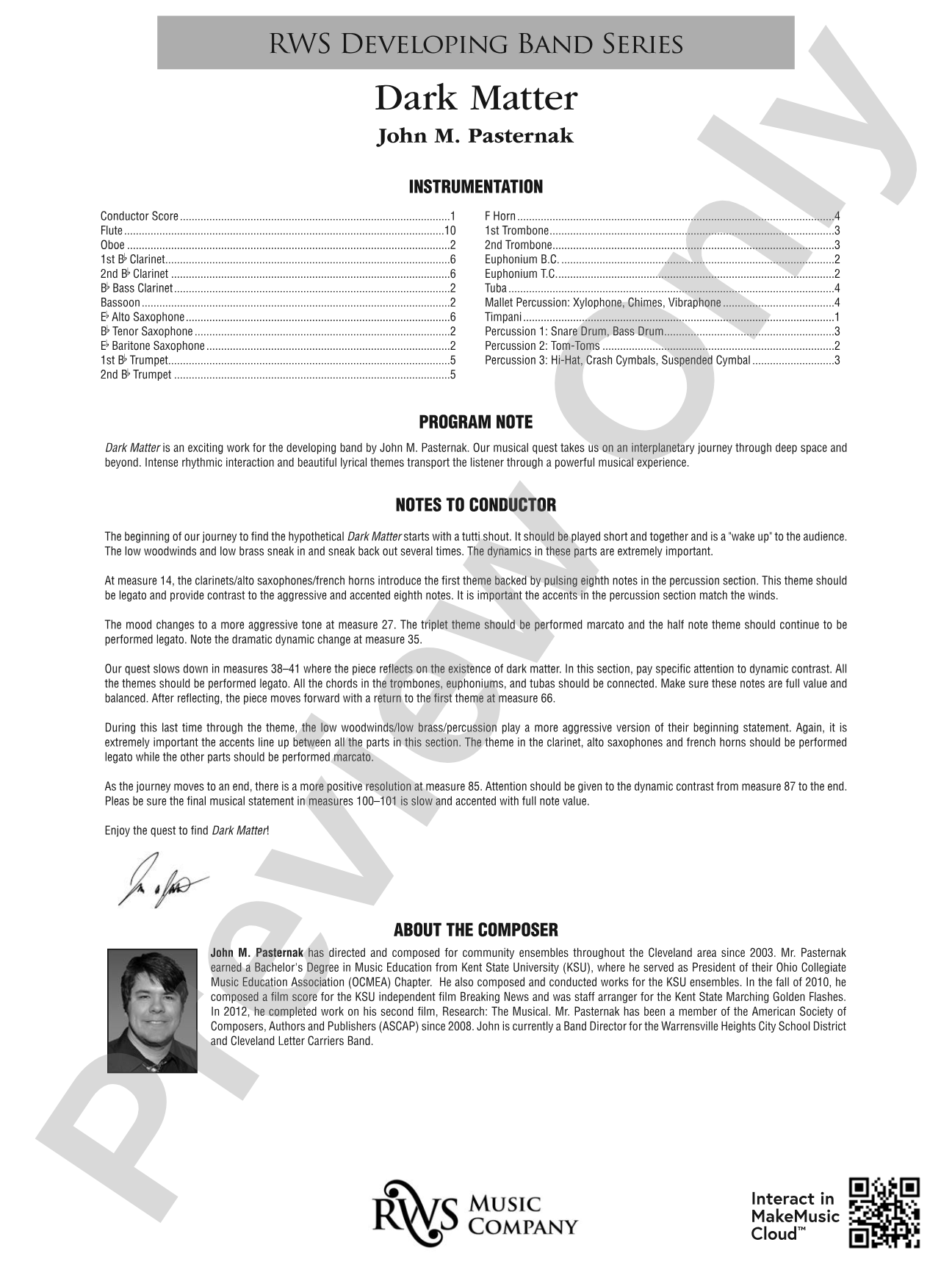 Dark Matter: Concert Band Conductor Score & Parts