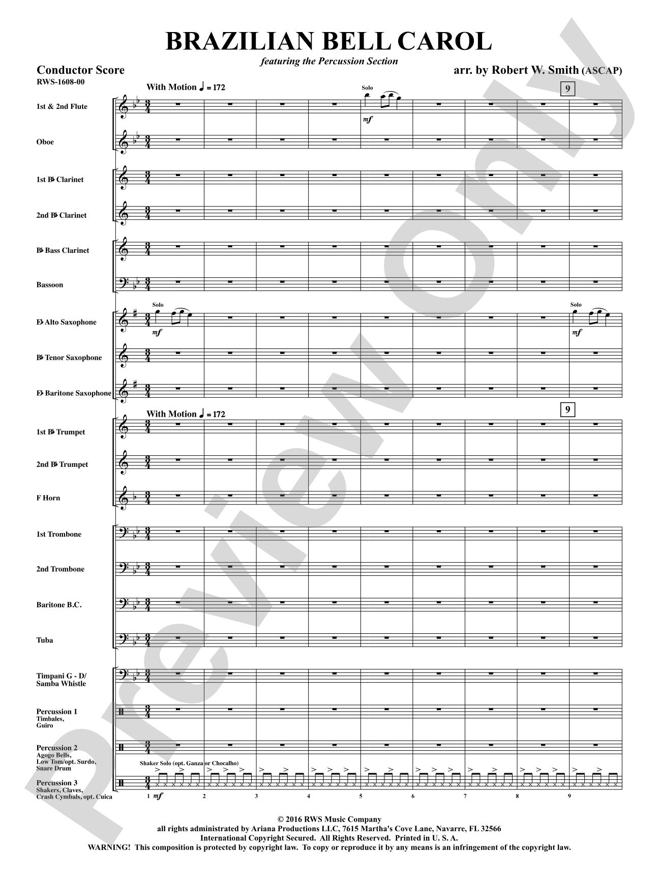 Brazilian Bell Carol: Concert Band Conductor Score & Parts