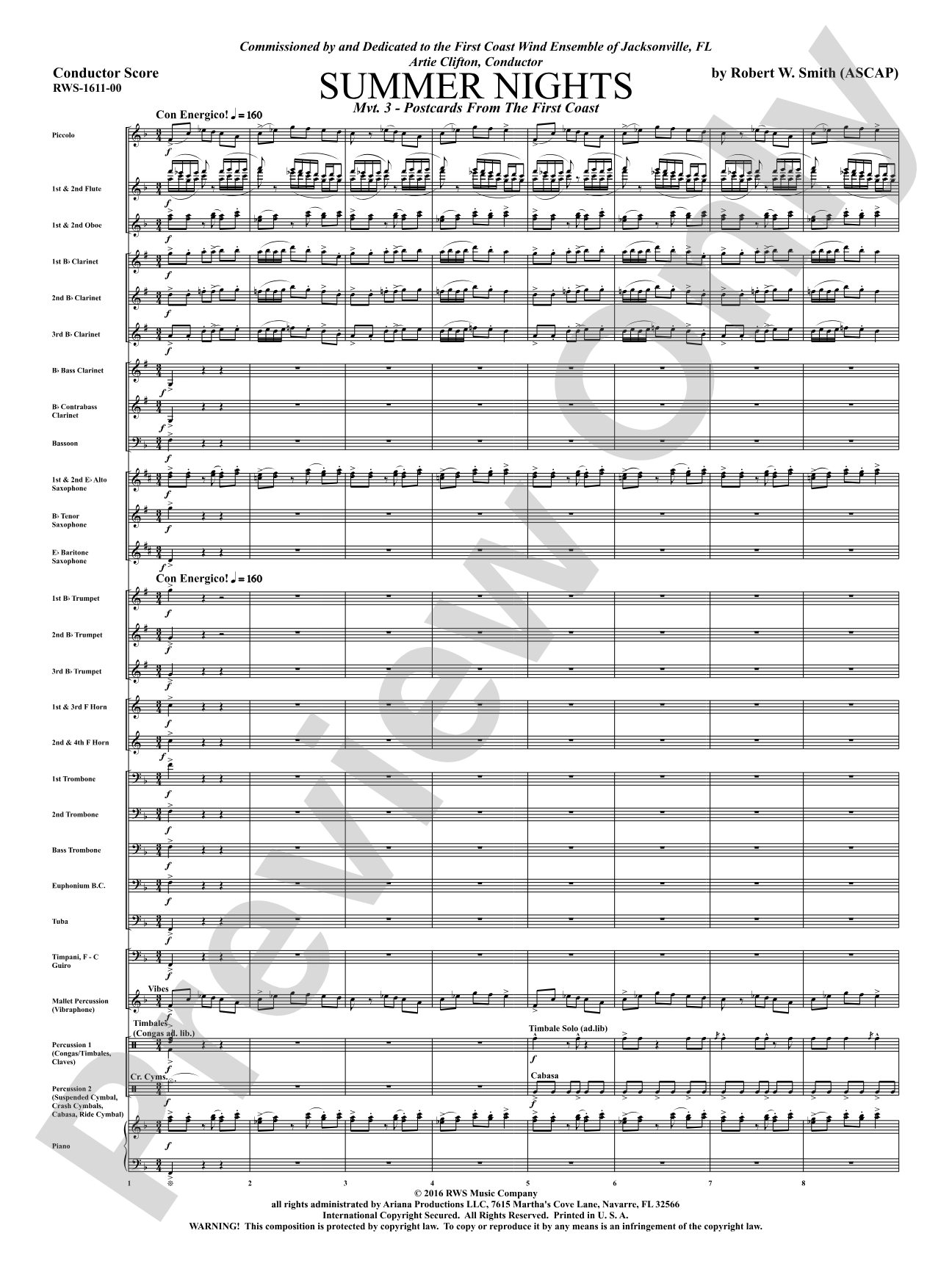 Summer Nights - Mvt. 3 - Postcards from the First Coast: Concert Band Conductor Score & Parts