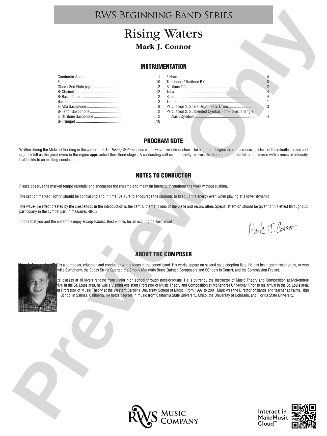 Rising Waters: Concert Band Conductor Score & Parts