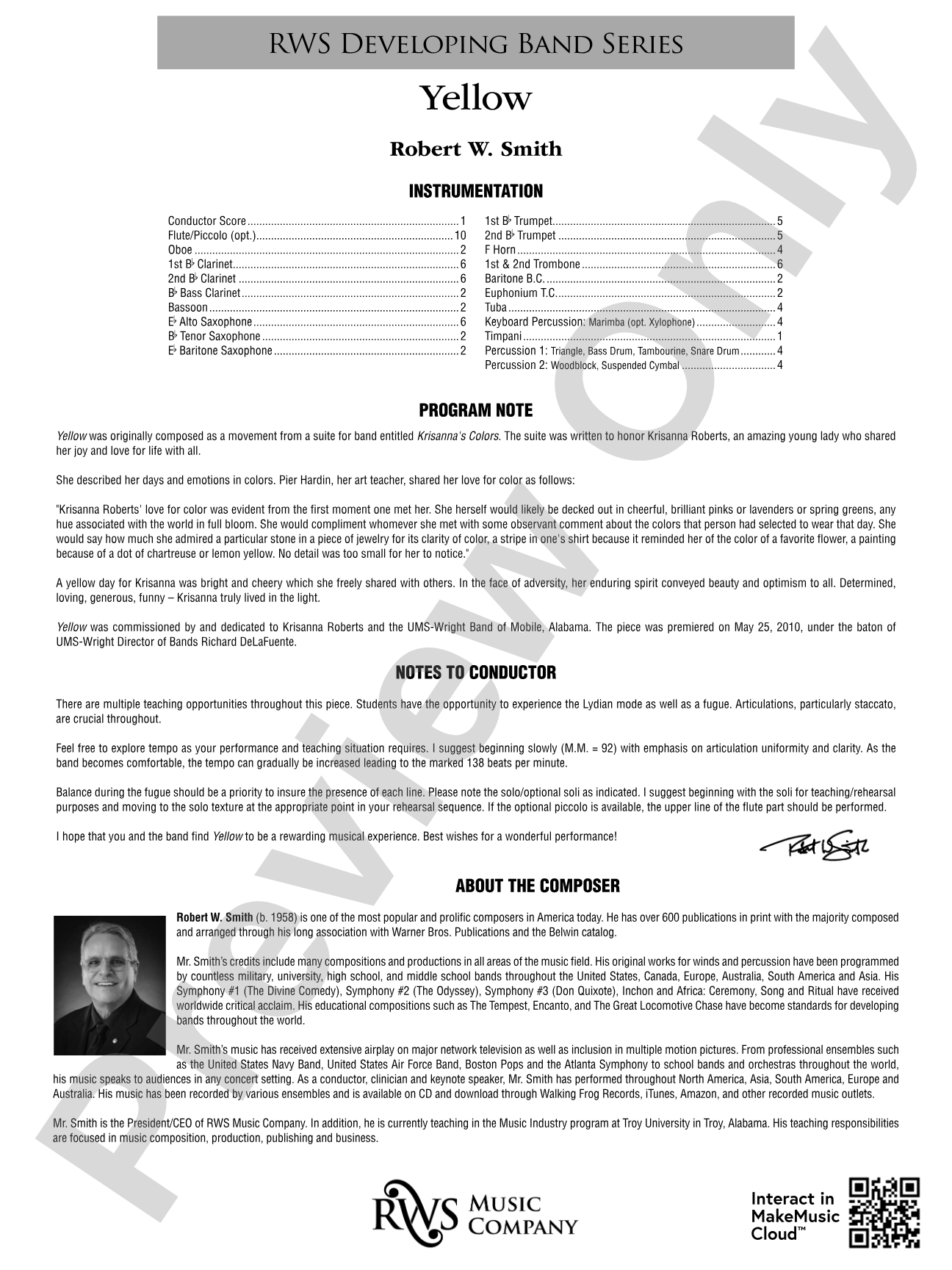 Yellow: Concert Band Conductor Score & Parts