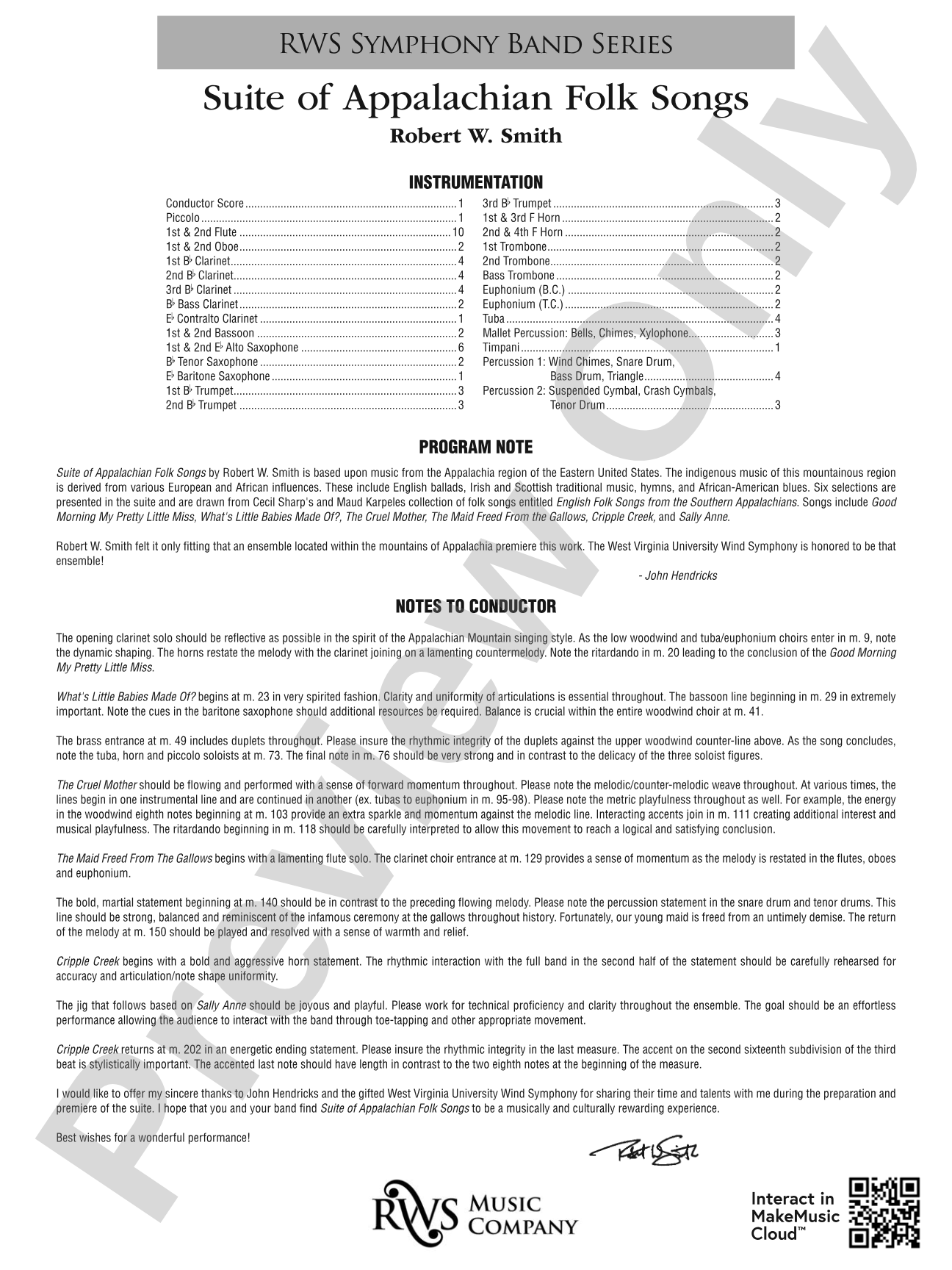 Suite of Appalachian Folk Songs: Concert Band Conductor Score & Parts