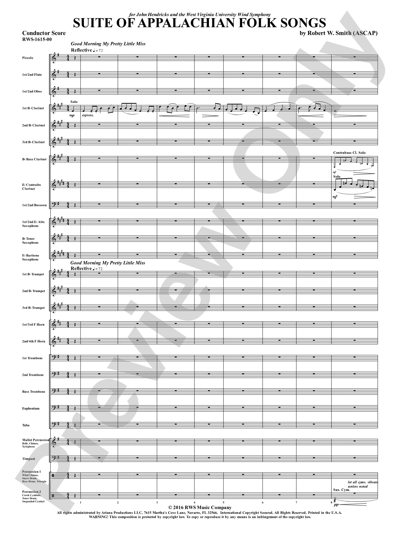 Suite of Appalachian Folk Songs: Concert Band Conductor Score & Parts