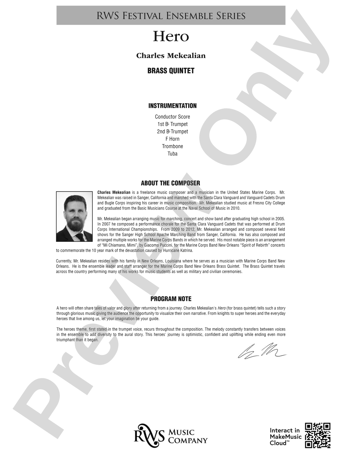 Hero - Brass Quintet: Brass Quintet Conductor Score & Parts
