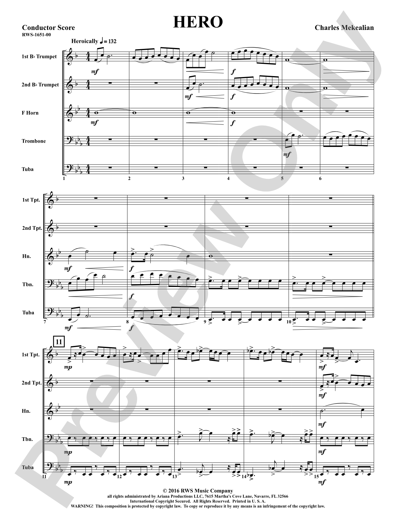 Hero - Brass Quintet: Brass Quintet Conductor Score & Parts