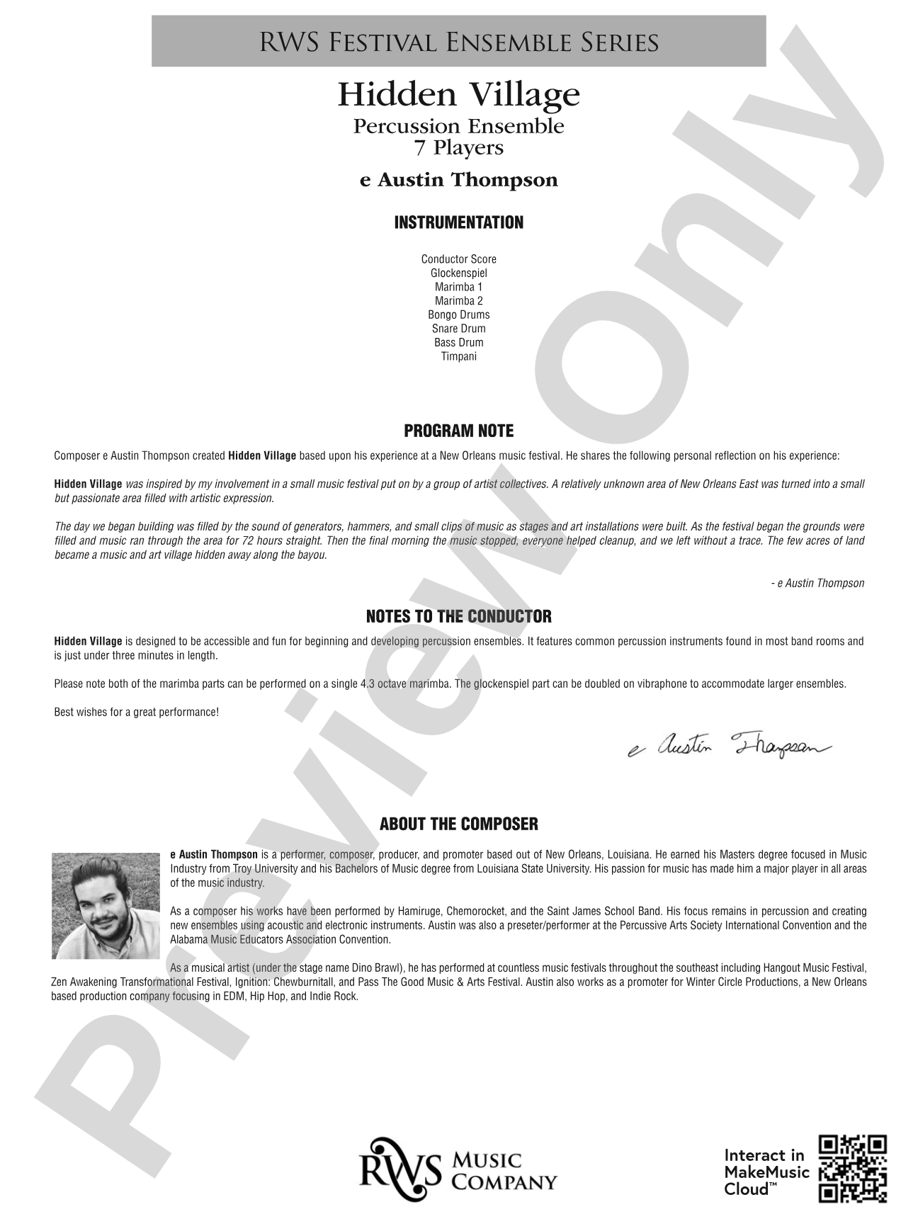 Hidden Village: Percussion Ensemble Conductor Score & Parts