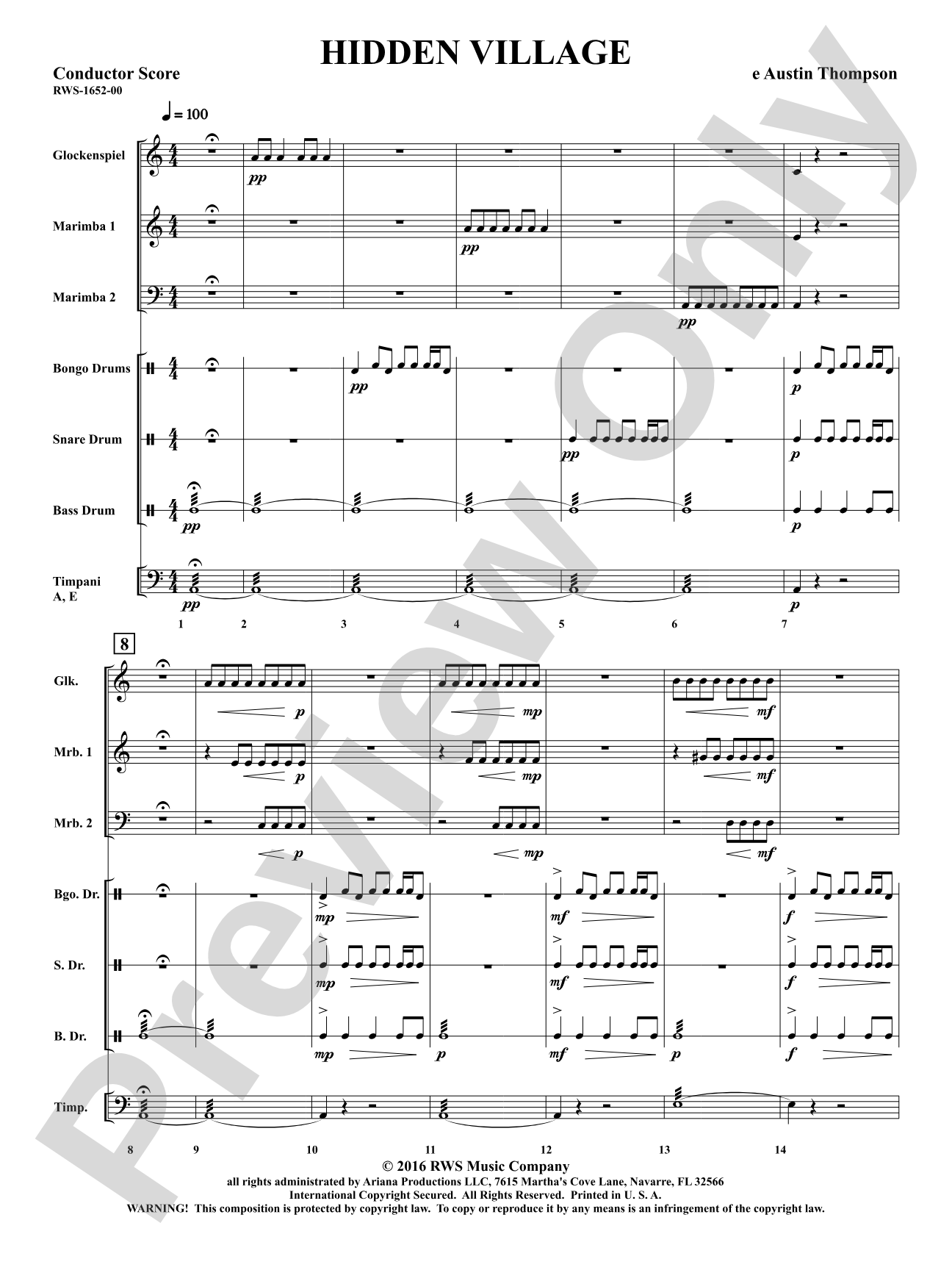 Hidden Village: Percussion Ensemble Conductor Score & Parts