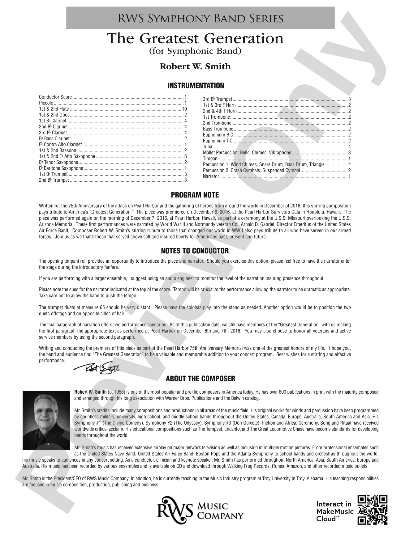 The Greatest Generation - For Symphonic Band: Concert Band Conductor Score & Parts