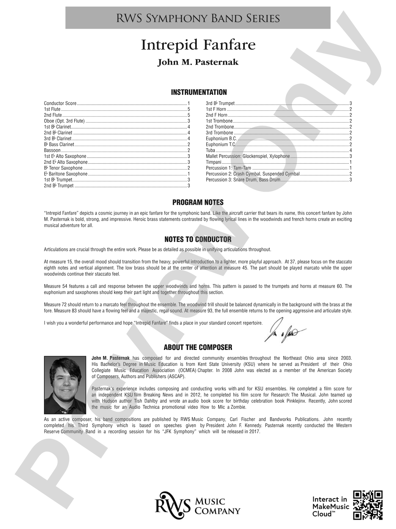 Intrepid Fanfare: Concert Band Conductor Score & Parts