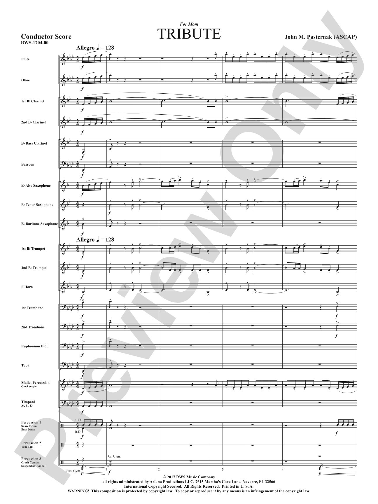 Tribute: Concert Band Conductor Score & Parts