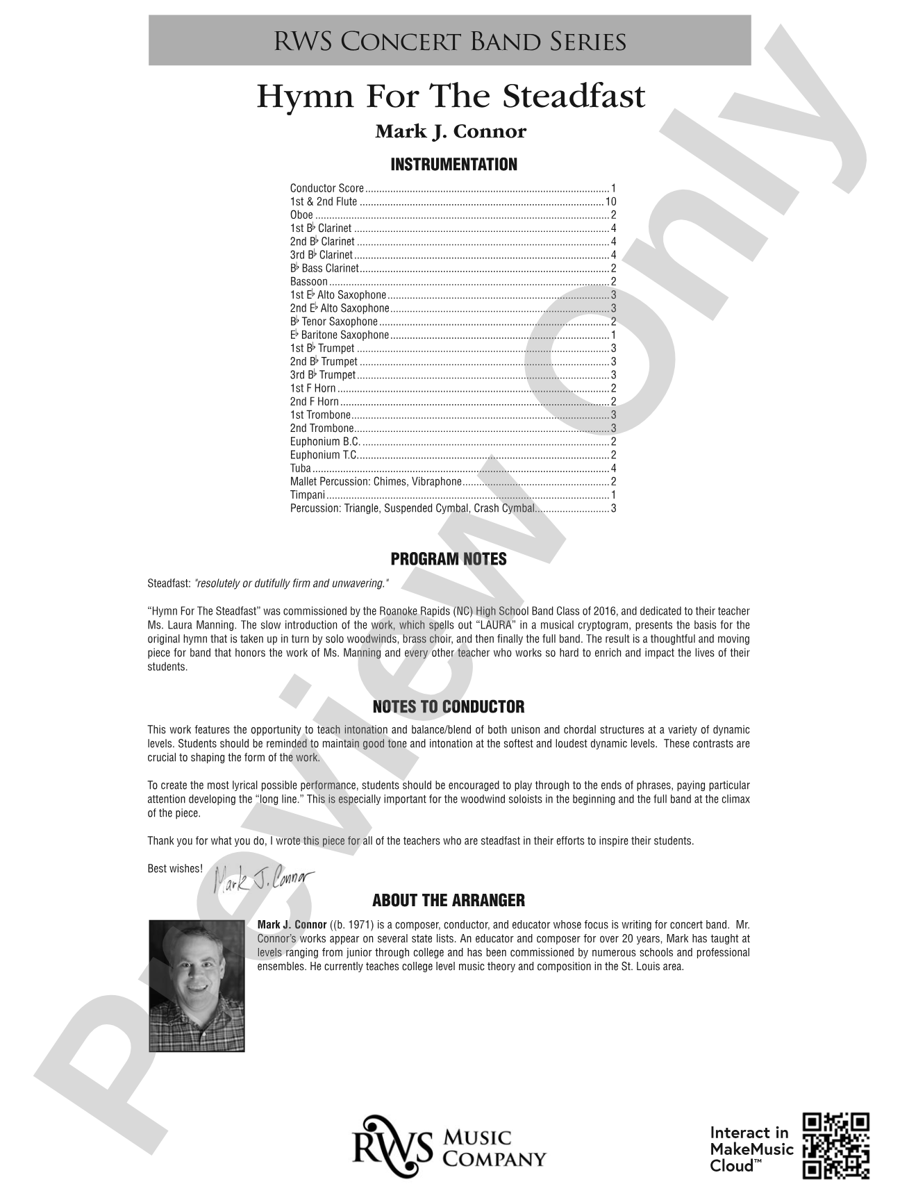 Hymn for the Steadfast: Concert Band Conductor Score & Parts