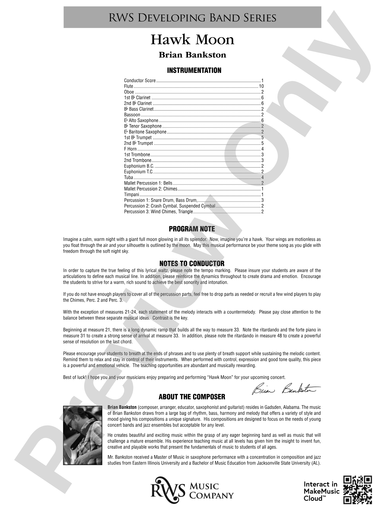 Hawk Moon: Concert Band Conductor Score & Parts