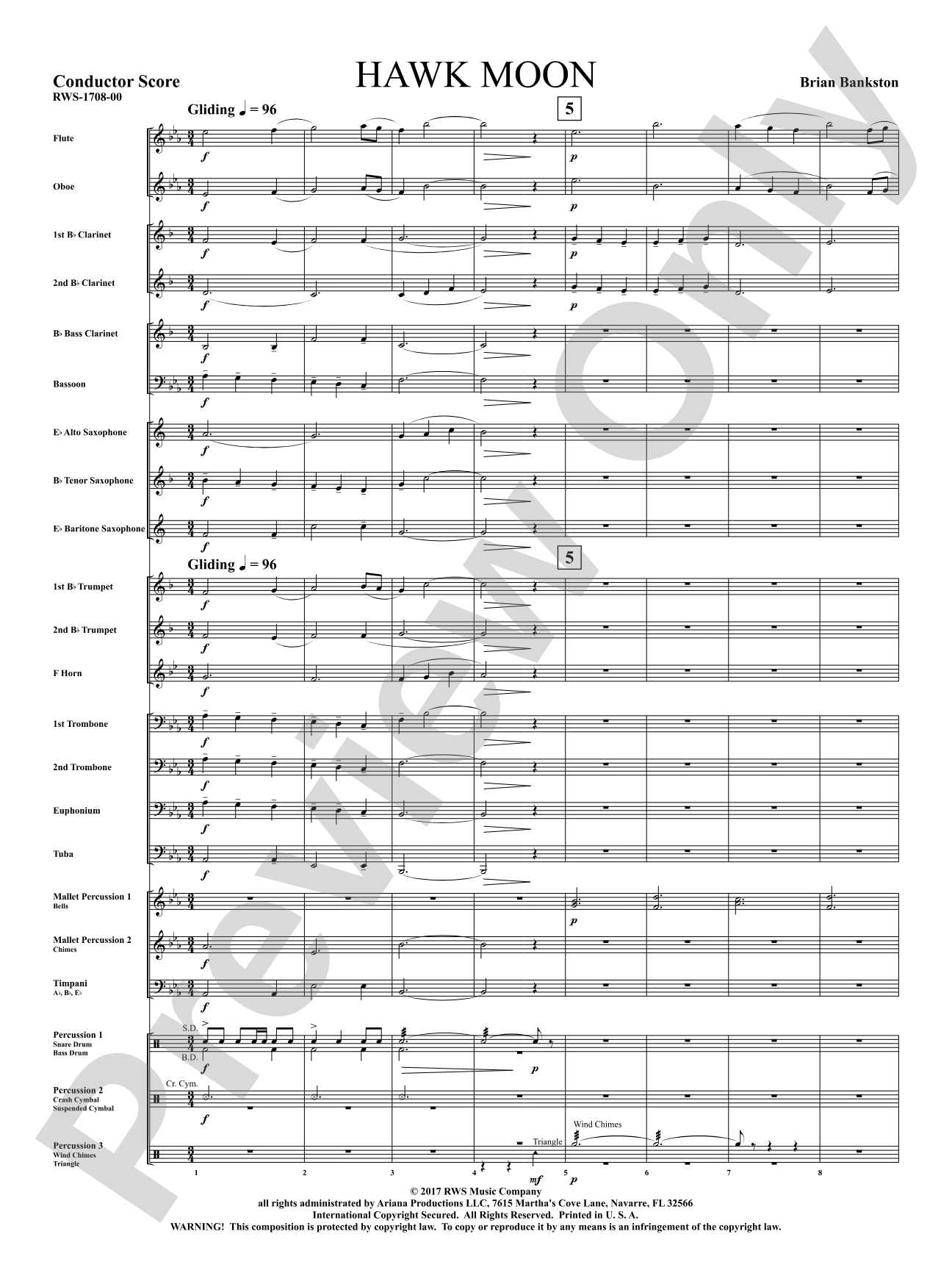 Hawk Moon: Concert Band Conductor Score & Parts