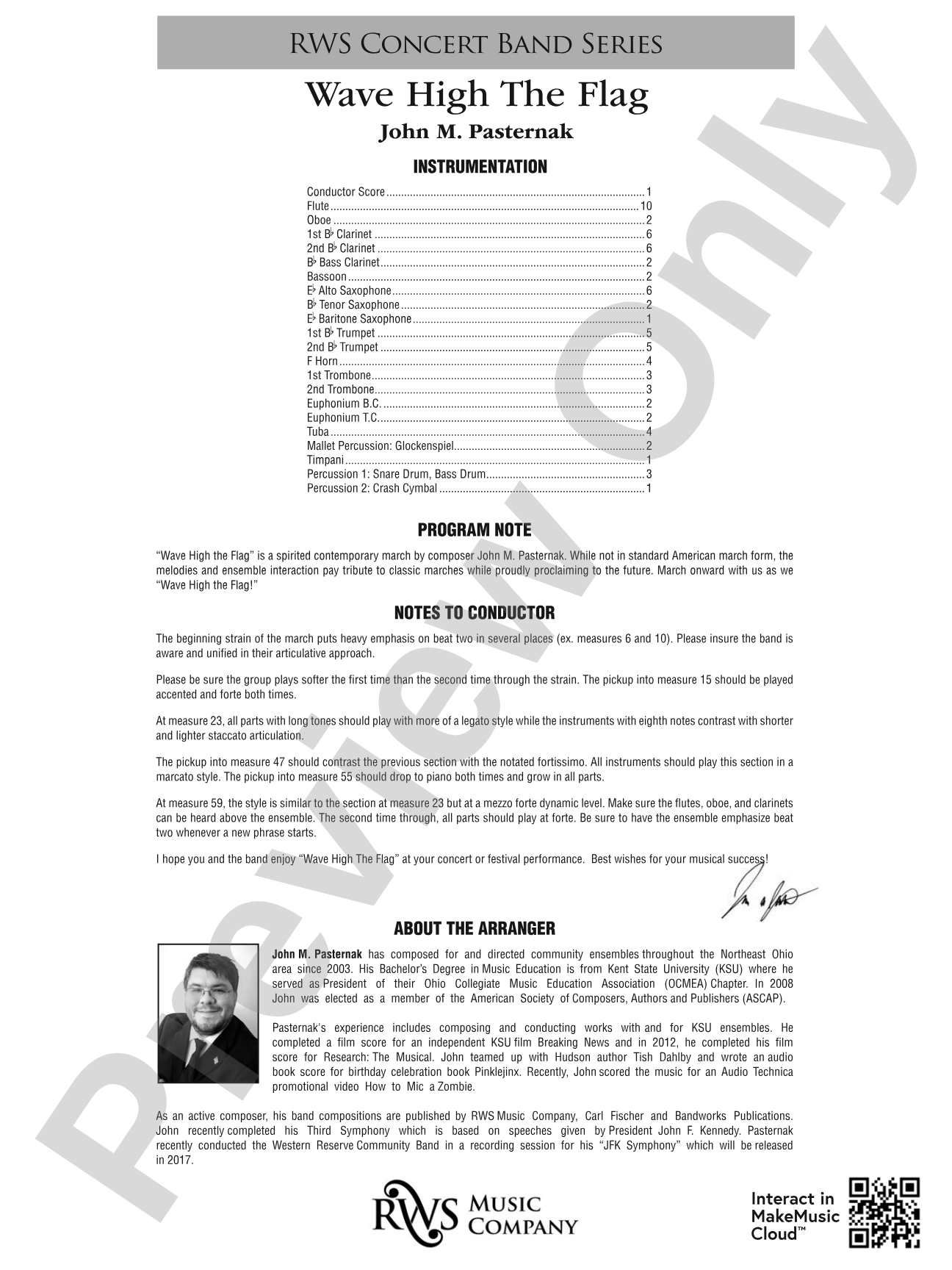 Wave High the Flag: Concert Band Conductor Score & Parts