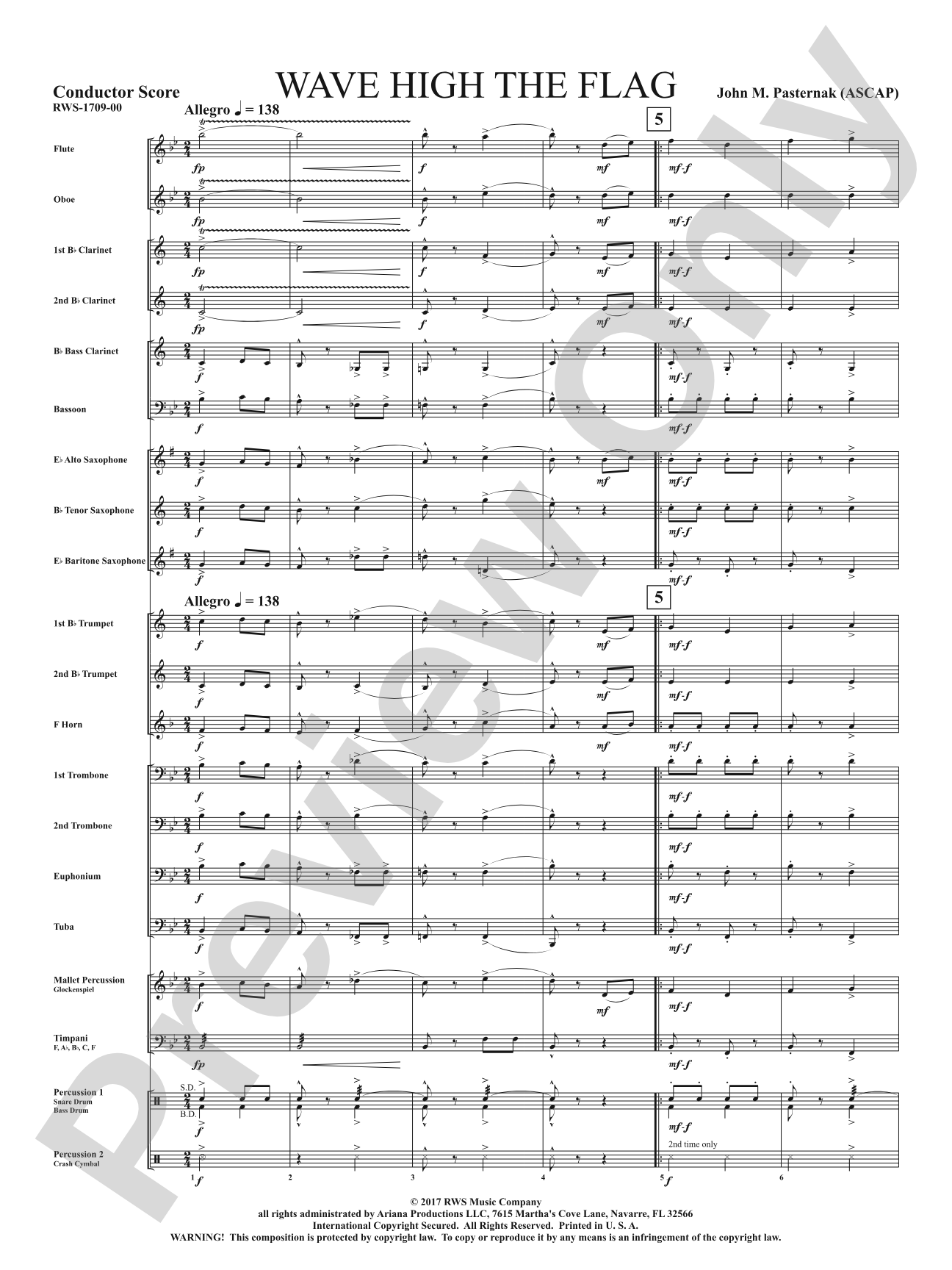 Wave High the Flag: Concert Band Conductor Score & Parts