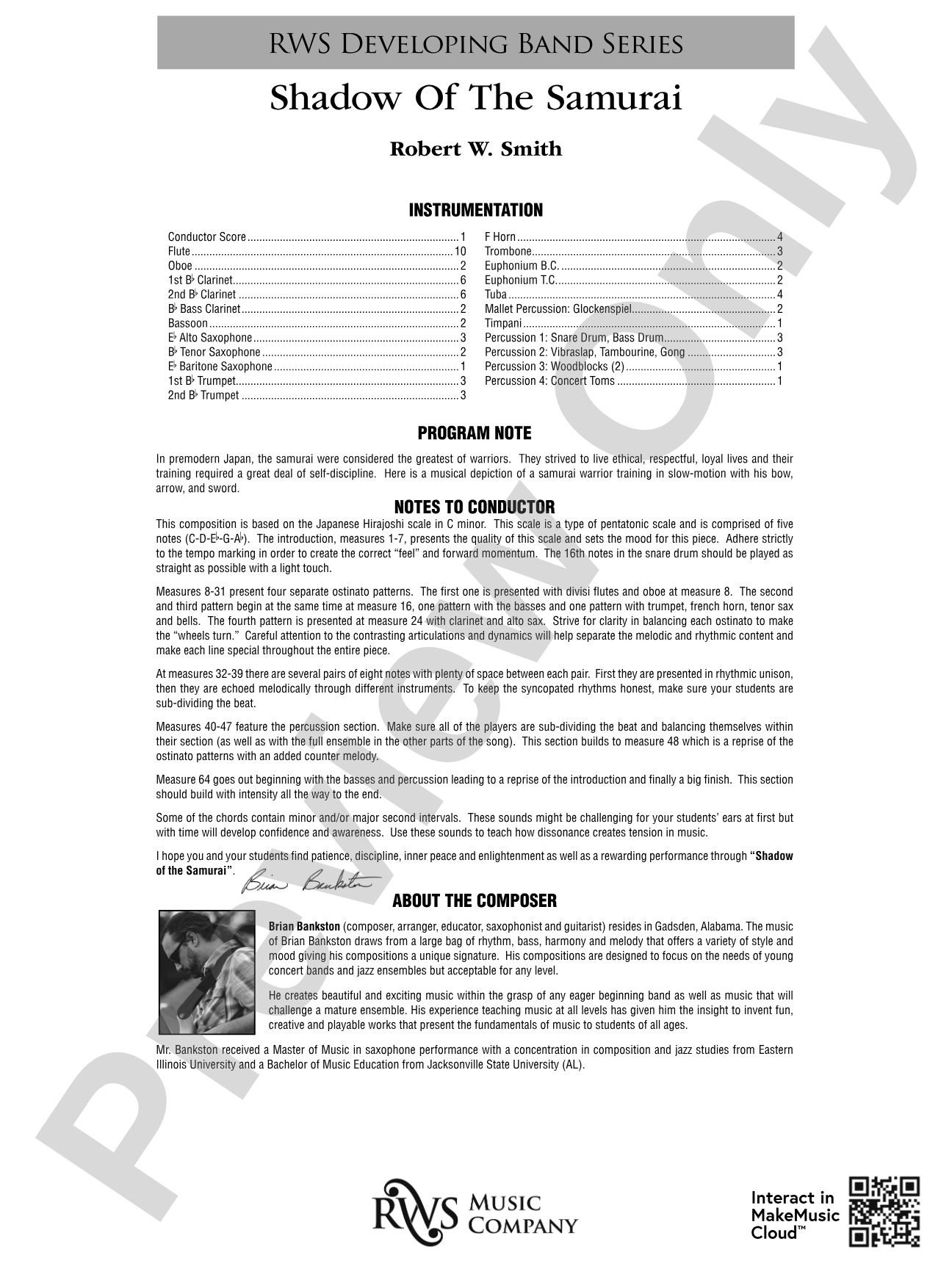 Shadow of the Samurai: Concert Band Conductor Score & Parts