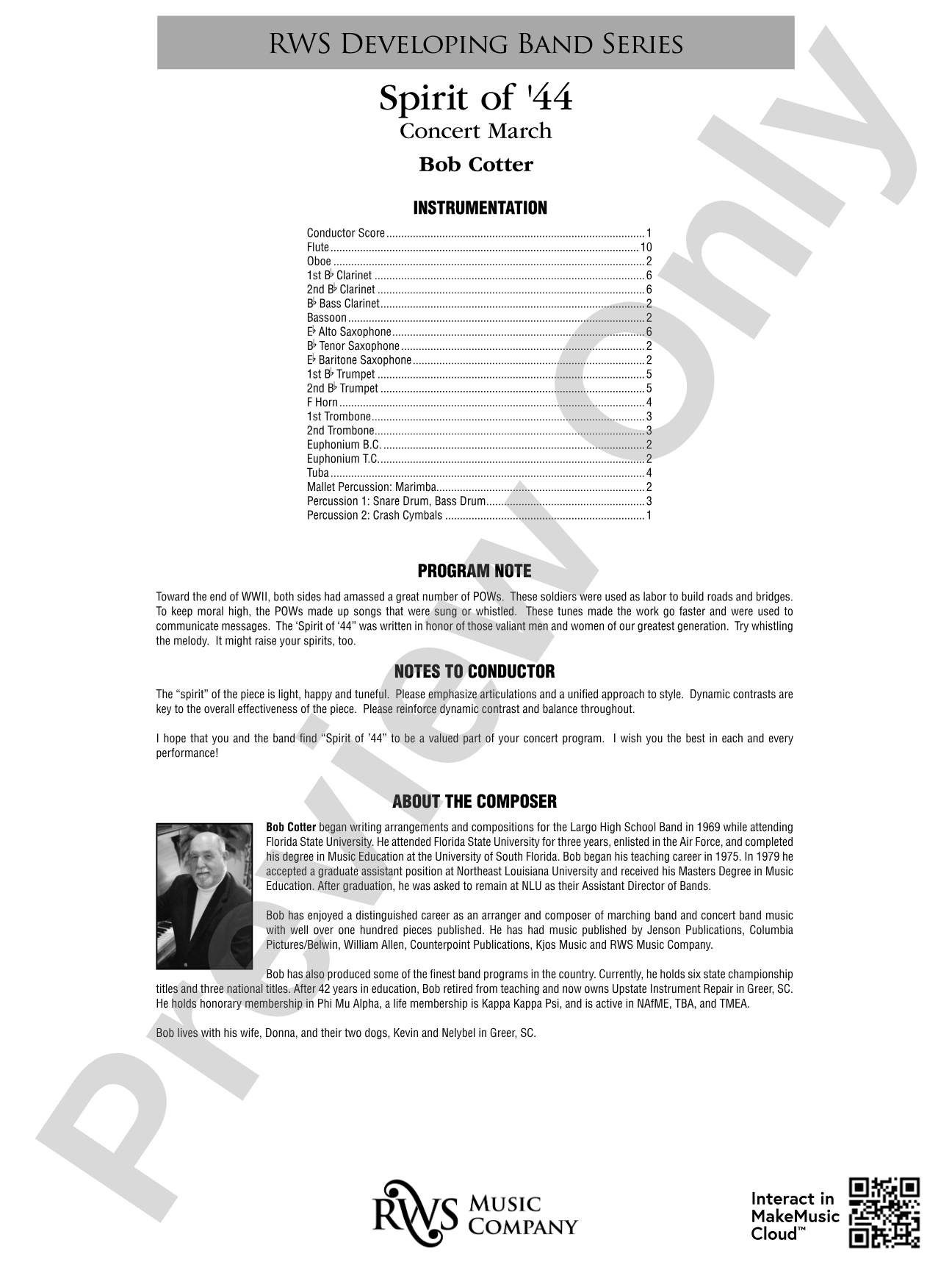 Spirit Of '44 - Concert March: Concert Band Conductor Score & Parts