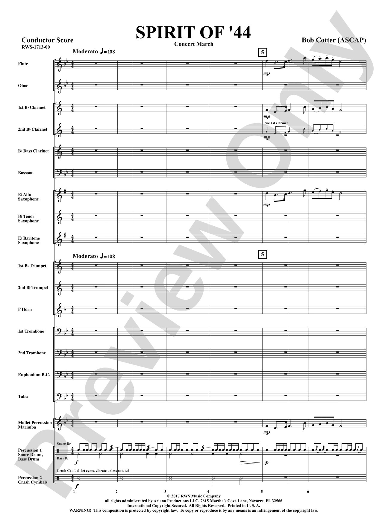 Spirit Of '44 - Concert March: Concert Band Conductor Score & Parts