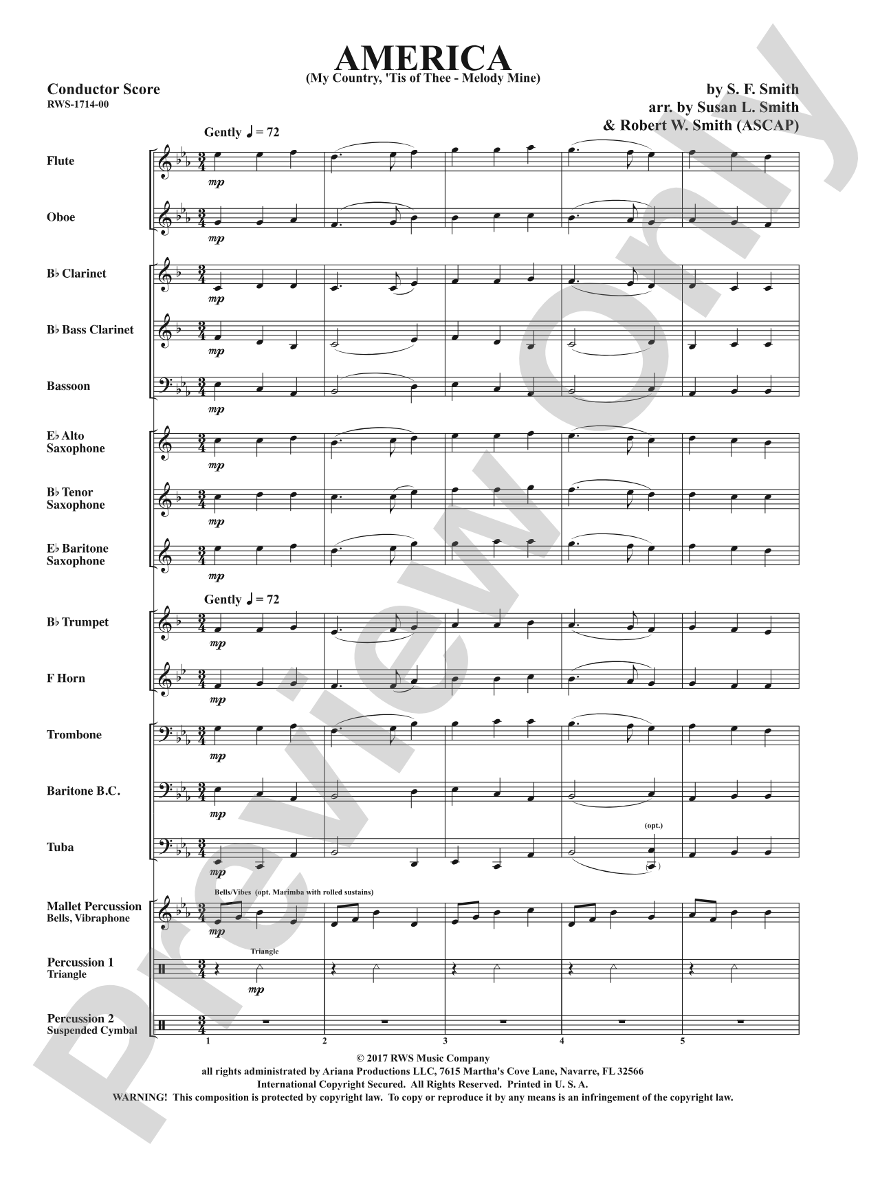 America: My Country 'Tis of Thee - Melody Mine: Concert Band Conductor Score & Parts