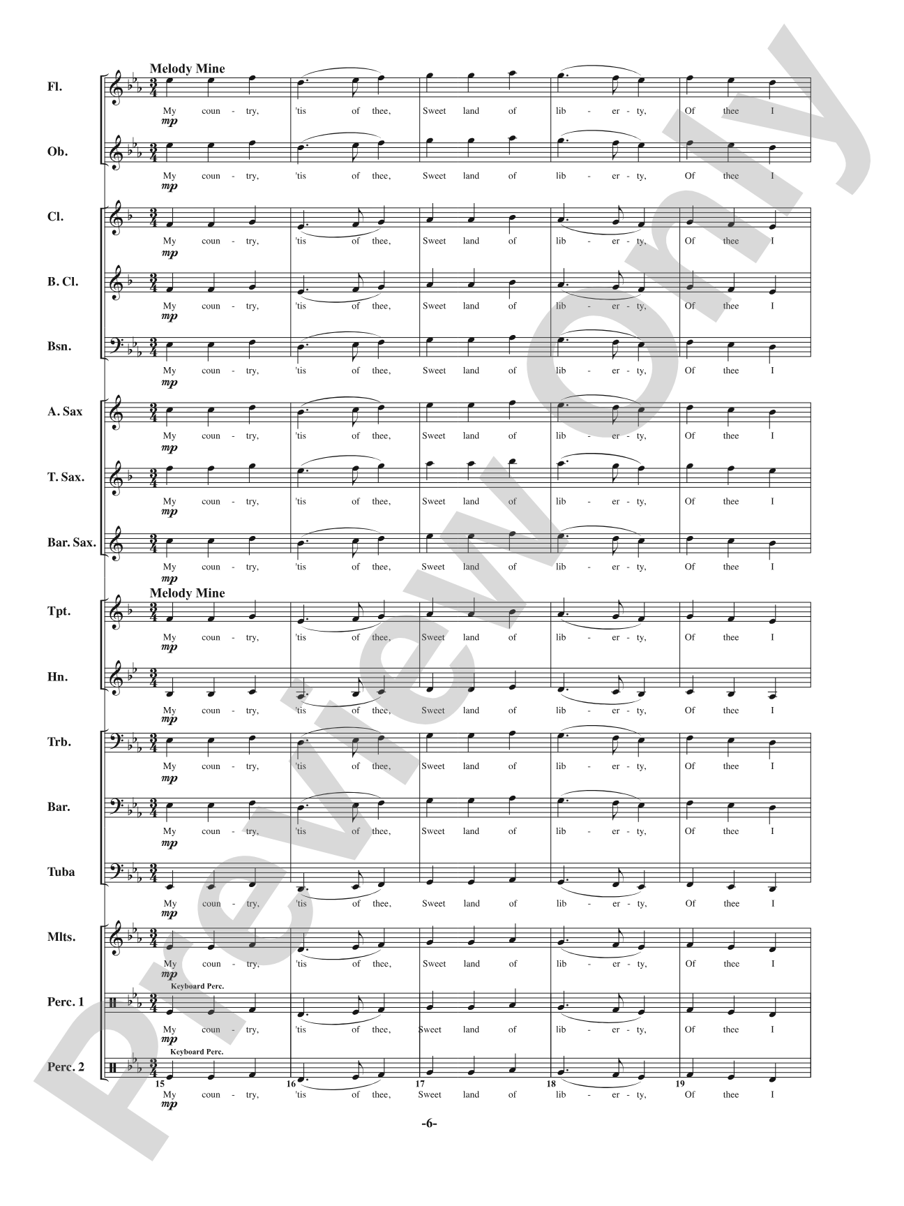 America: My Country 'Tis of Thee - Melody Mine: Concert Band Conductor Score & Parts