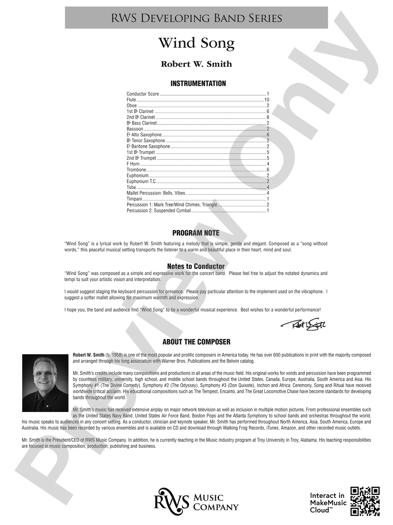 Wind Song: Concert Band Conductor Score & Parts