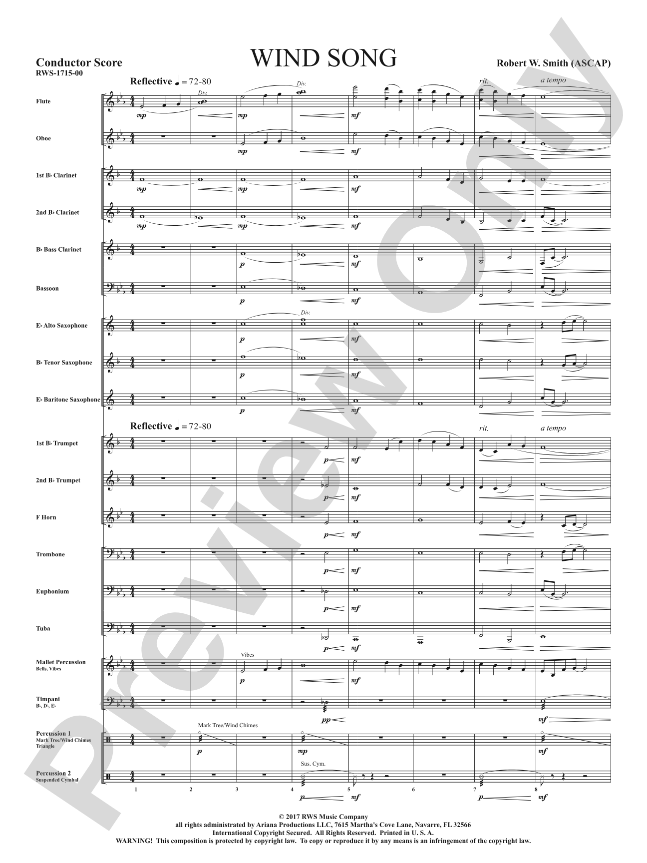 Wind Song: Concert Band Conductor Score & Parts
