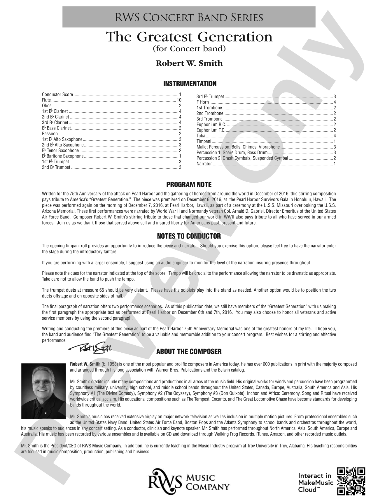 The Greatest Generation - For Concert Band: Concert Band Conductor Score & Parts