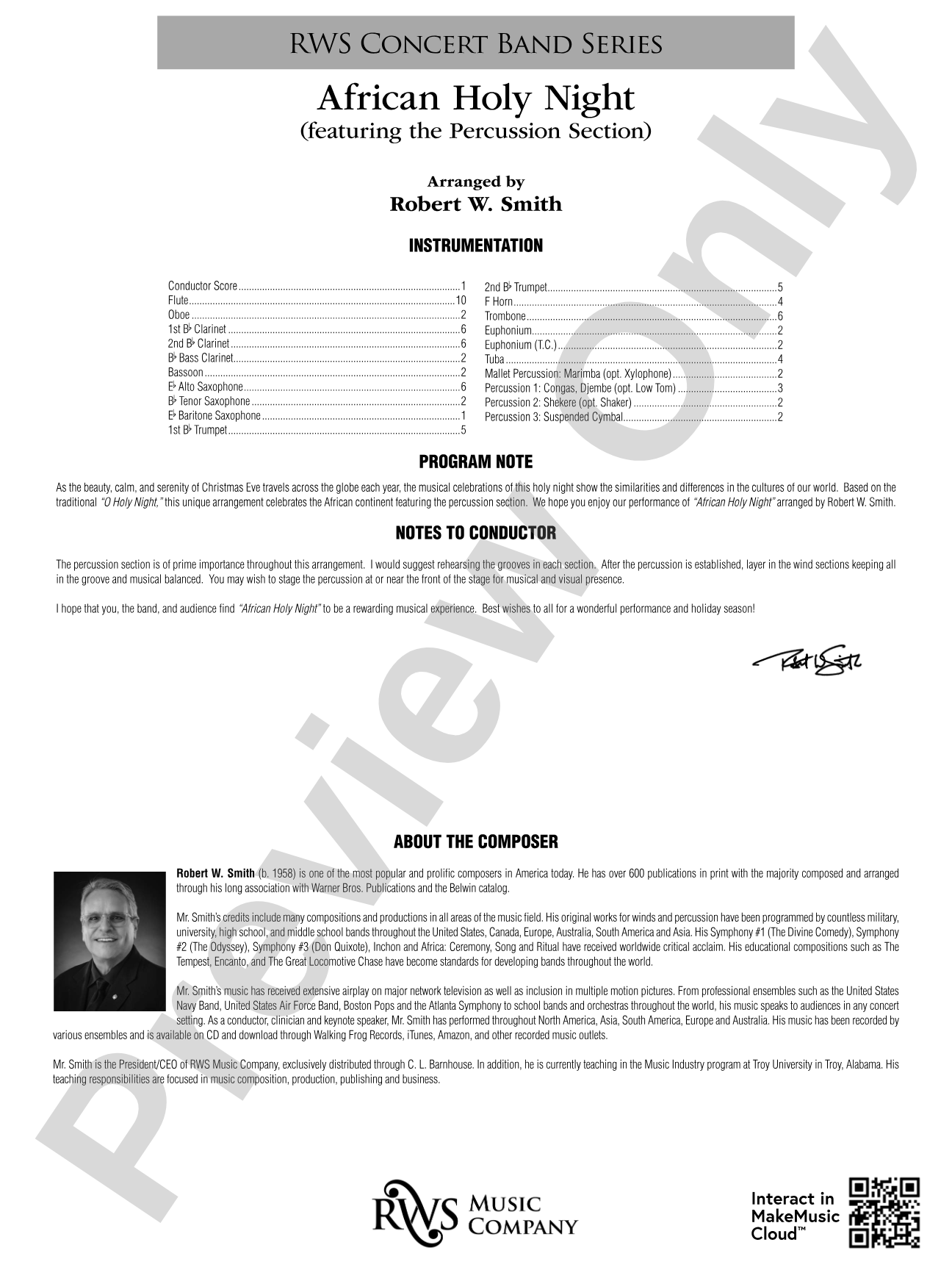African Holy Night: Concert Band Conductor Score & Parts